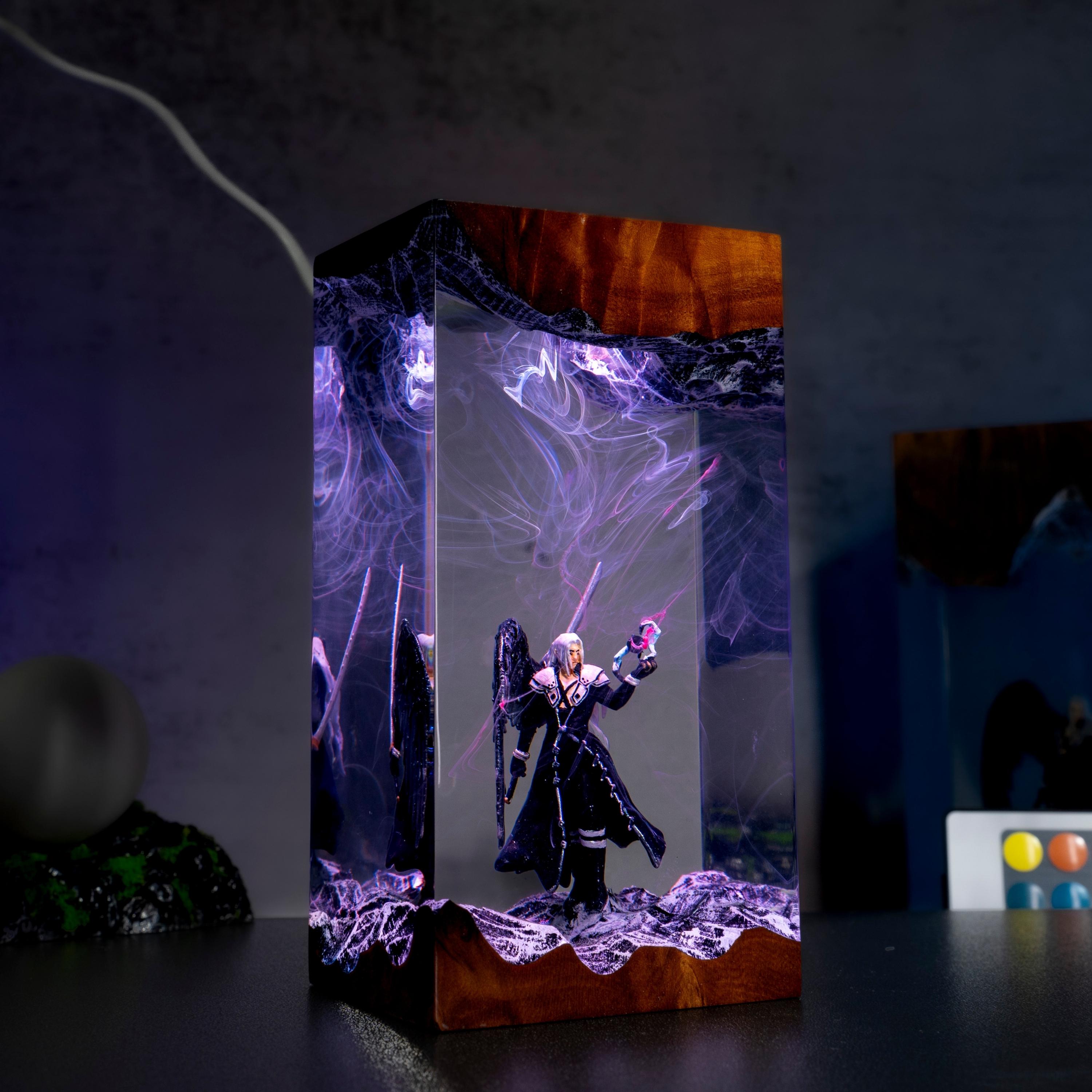 Custom Sephiroth and Cloud Resin Night Light, Epoxy Wood Night Lamp,  FF7 Collector Gift, father's day gift ideas