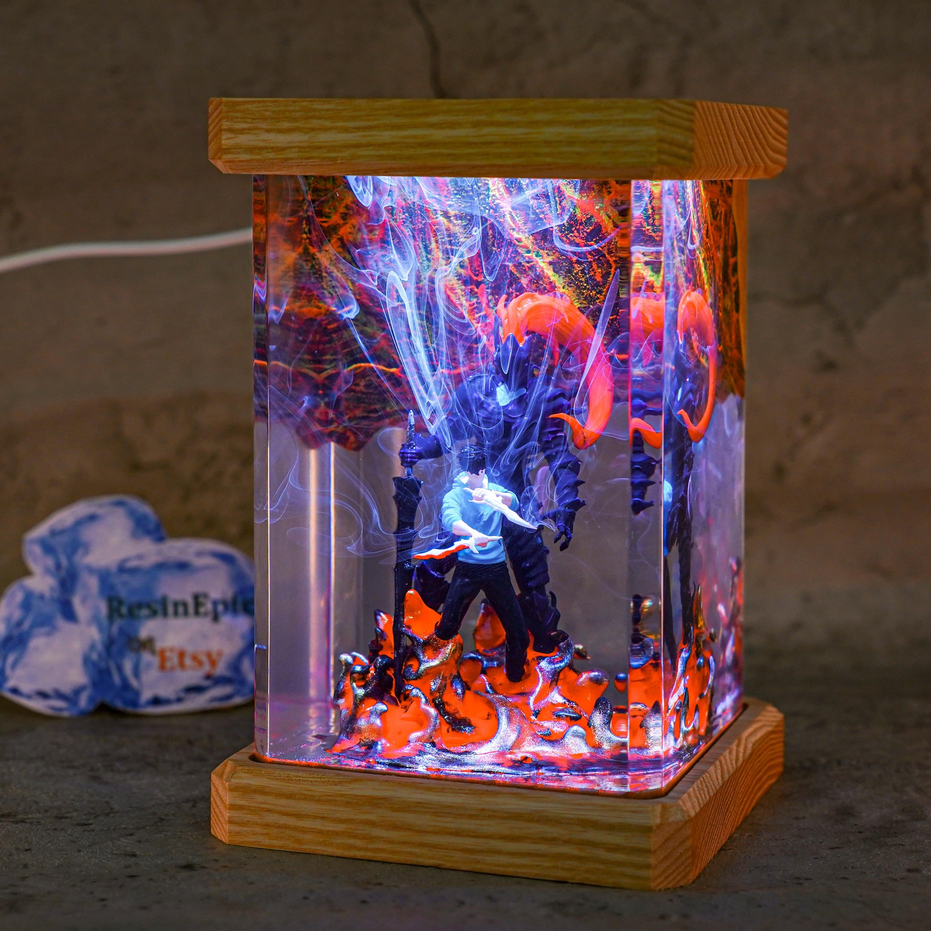 Mythical Shadow Warrior Resin Night Light, Custom Fantasy Duo Epoxy Lamp, Gaming Room Decor, Halloween lamp,