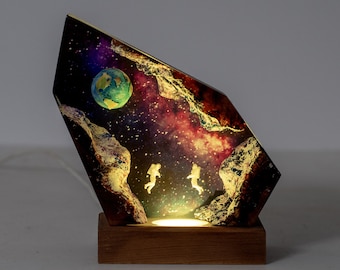 Space Astronaut Epoxy Lamp, Resin Art decor for bedroom, Outer Space Decor Gift for Him or Her, Galaxy Night light, Space Night Lights