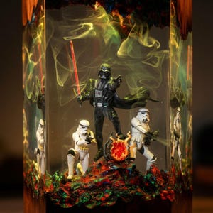 Darth vader diorama resin lamp, star war wall art for him, Sword lightsaber for gaming decor room
