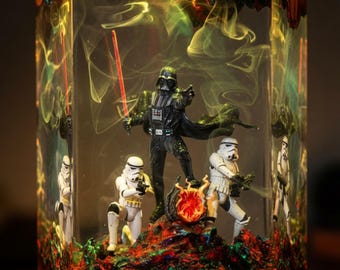 Darth vader diorama resin lamp, star war wall art for him, Sword lightsaber for gaming decor room