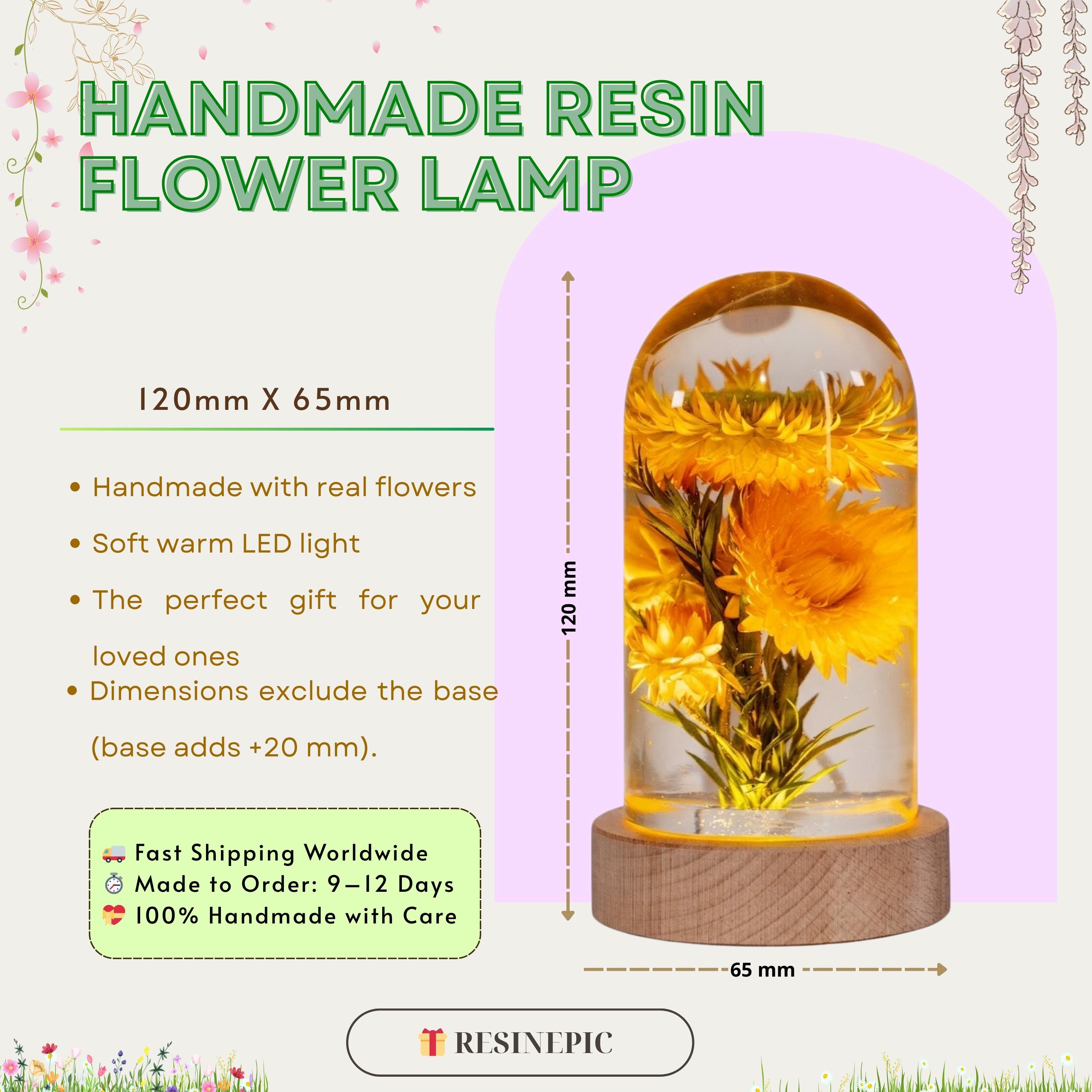 Immortal Flower epoxy lamp, Personalized wood engraved lamp, Romantic Flower Dome Lamp, Handmade Epoxy Lamp, Anniversary Gift