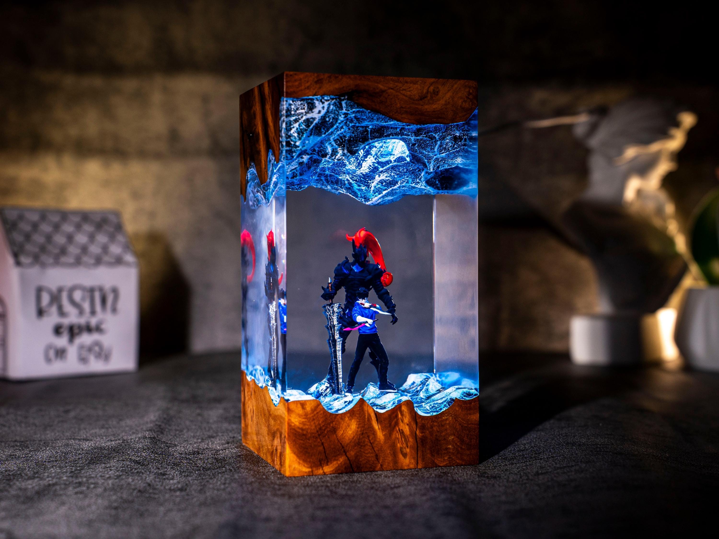 Mythical Shadow Warrior Resin Night Light, Custom Fantasy Duo Epoxy Lamp, Gaming Room Decor, Halloween lamp,