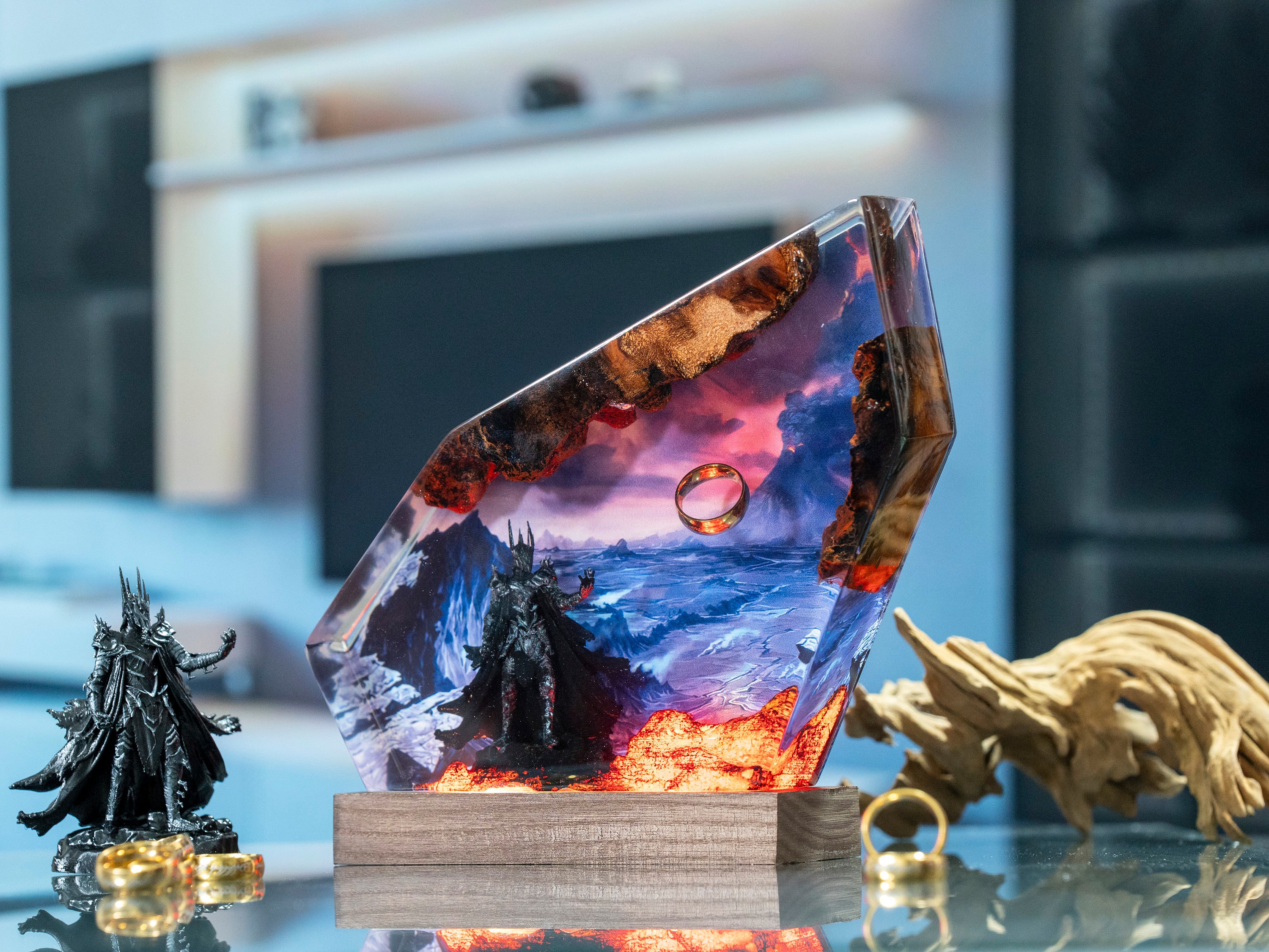 Diorama Power Ring lamp, Custom Epoxy Resin Lamp, Lighting Home Decor, women's day gift ideas for her