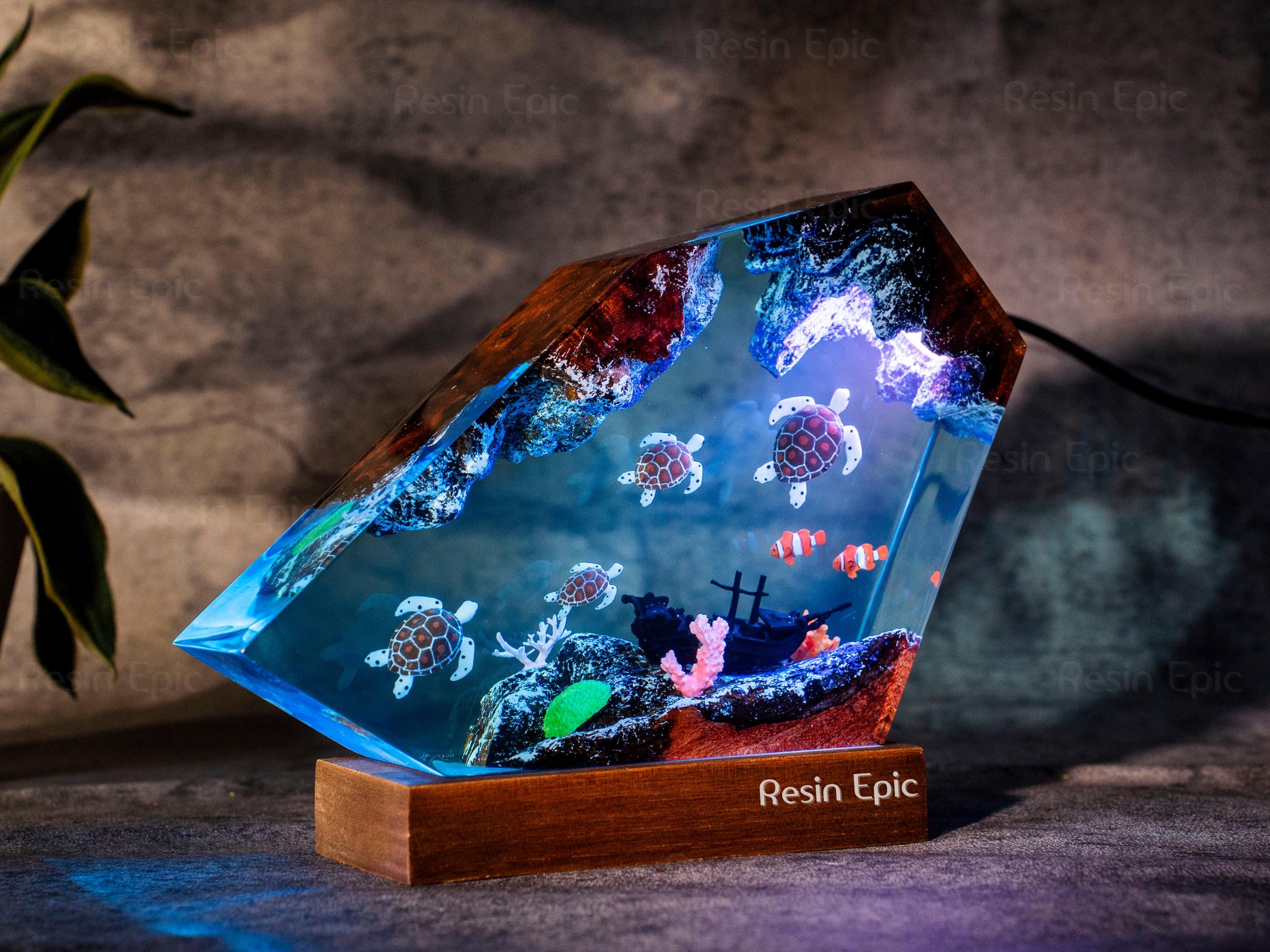il_fullxfull.6423005704_3bmp Turtle family and coral reef epoxy Resin Night Light - Handmade Ocean Decor, unique handmade desk lamp for home decoration