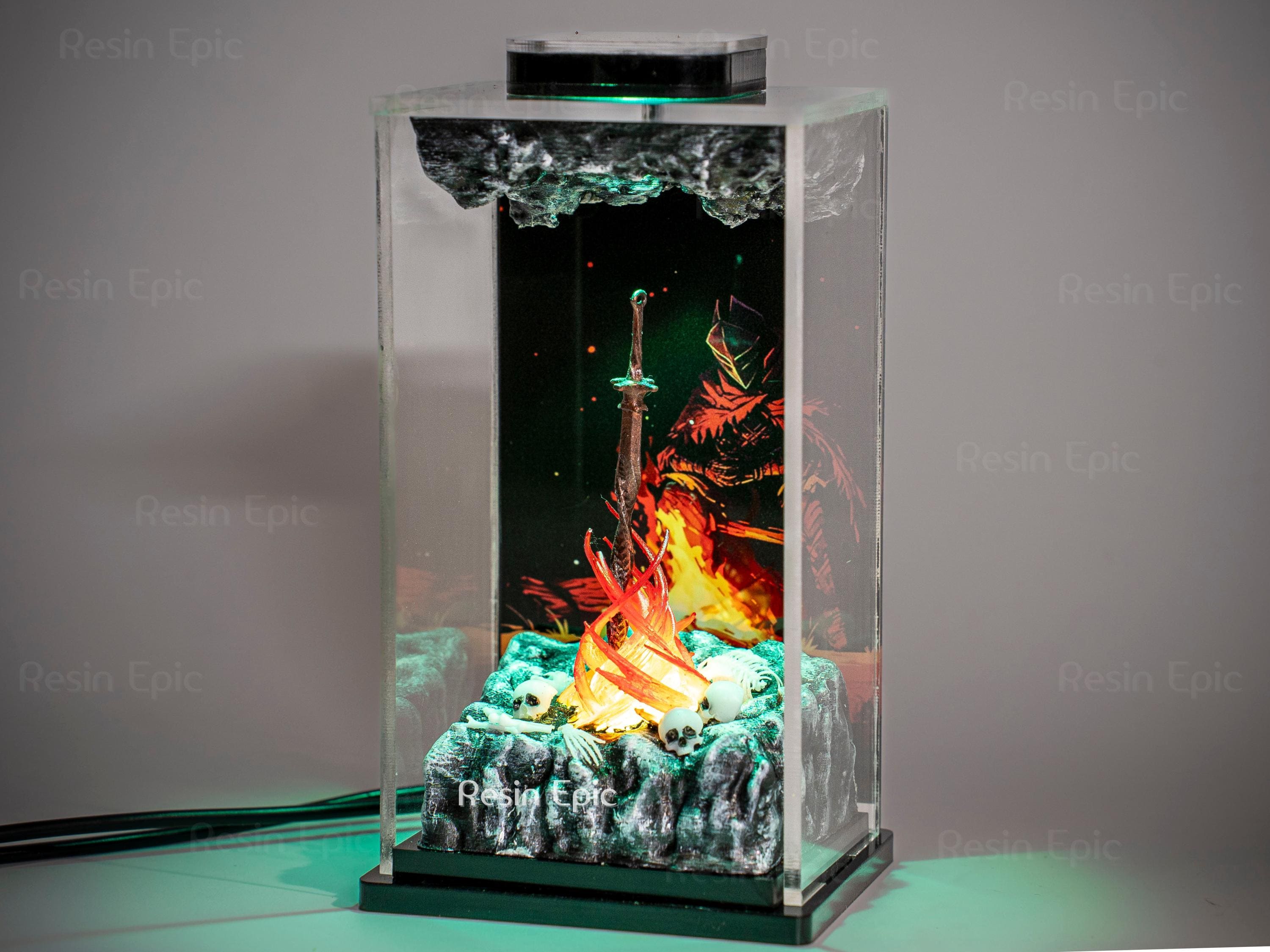 Resting place in D.ark Sou.ls Night Light - Epoxy Game Gifts, Dark S0uls Bonfire 3D Diorama, Bonfire of the Undead