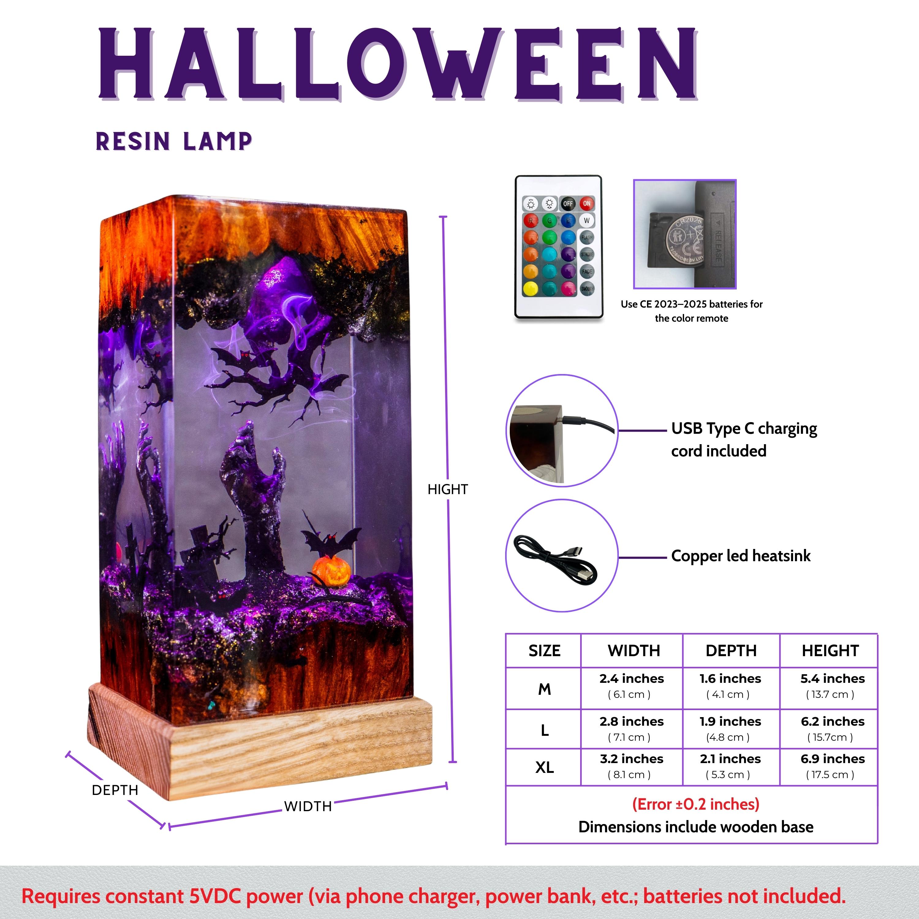 Halloween Resin Epoxy Night Lamp – Spooky Hand, Bats & Pumpkin Gothic Home Decor Light, Halloween light for decor