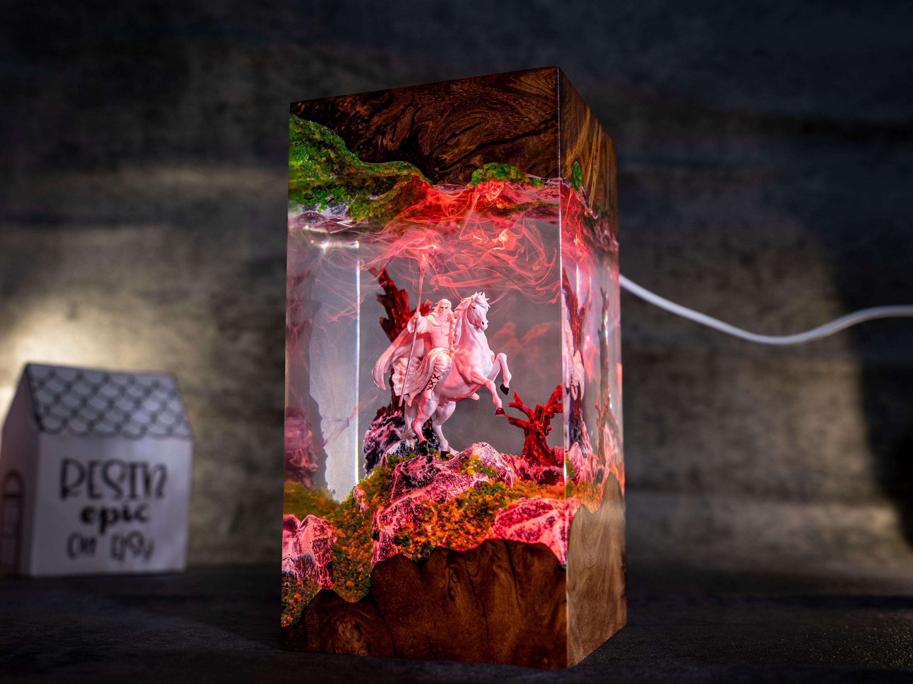 Handmade White Wizard Resin Lamp – lord of the rings resin lamp, gift for him