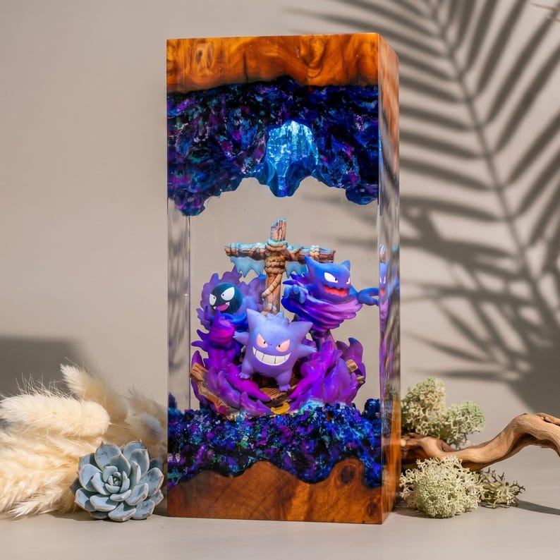 Pokemon Gengar resin lamp – Unique Epoxy Night Light, p0kemon resin lamp, Gift for Him, gengar figure, father's day gift ideas, Gift for dad image 6
