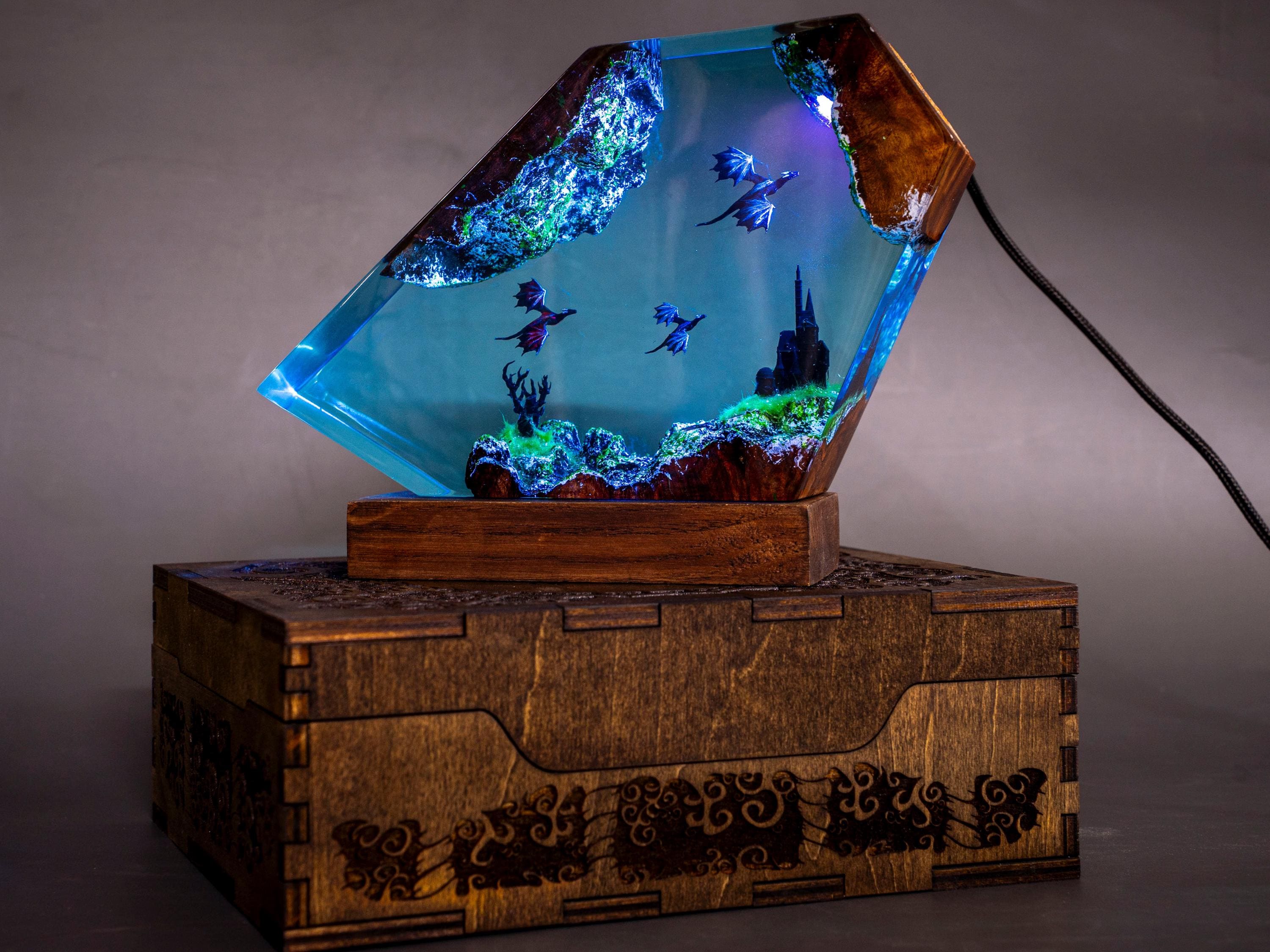 il_fullxfull.6307498078_f6bq Fire and Ice Dragons Resin Lamp – Handcrafted Night Light, Fantasy Duo Dragon Gift, Custom Room Decor