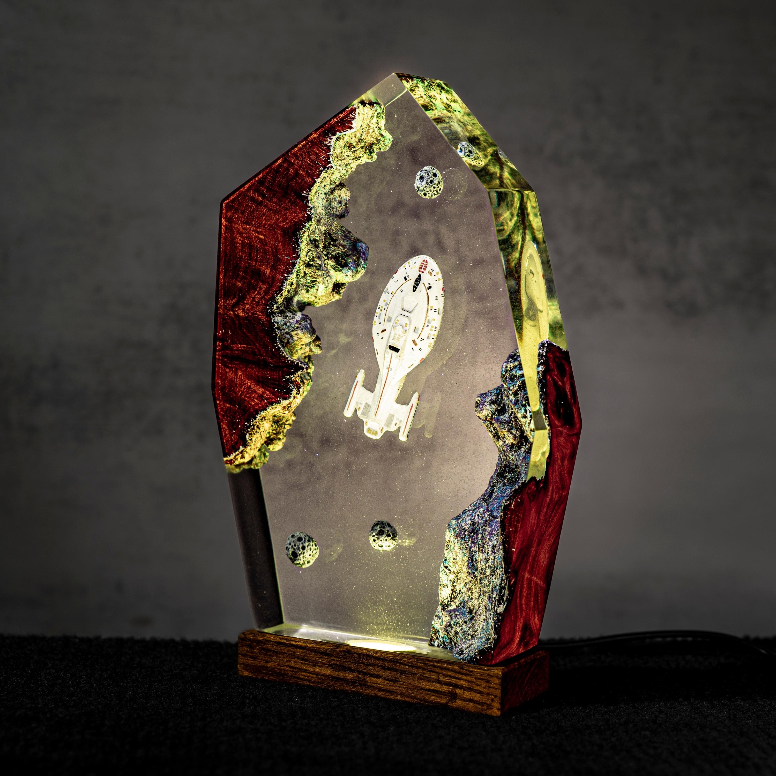 il_fullxfull.7390958118_atdo Millennium Falcon resin night light - desk lamp, gift for him, resin wood lamp, Space ship statue for gaming decor, star war gift for him