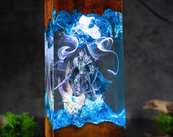 Lich King Arthas Frostmourne Resin Lamp, Warcraft Epic Night Light, resin night light for gamer, Handmade Sword figure, birthday gift ideas