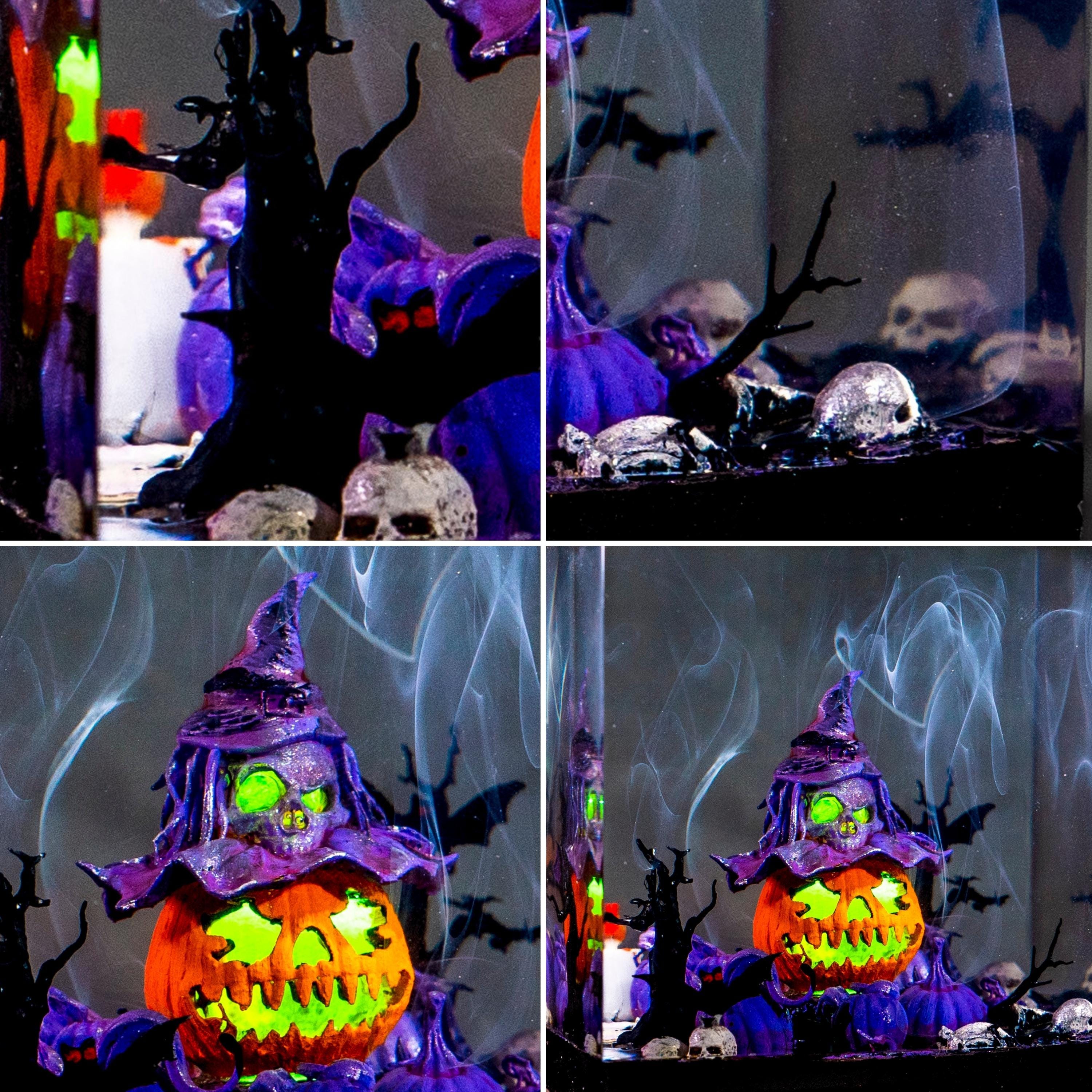 Halloween Resin Epoxy Night Lamp – Spooky Hand, Bats & Pumpkin Gothic Home Decor Light, Halloween light for decor