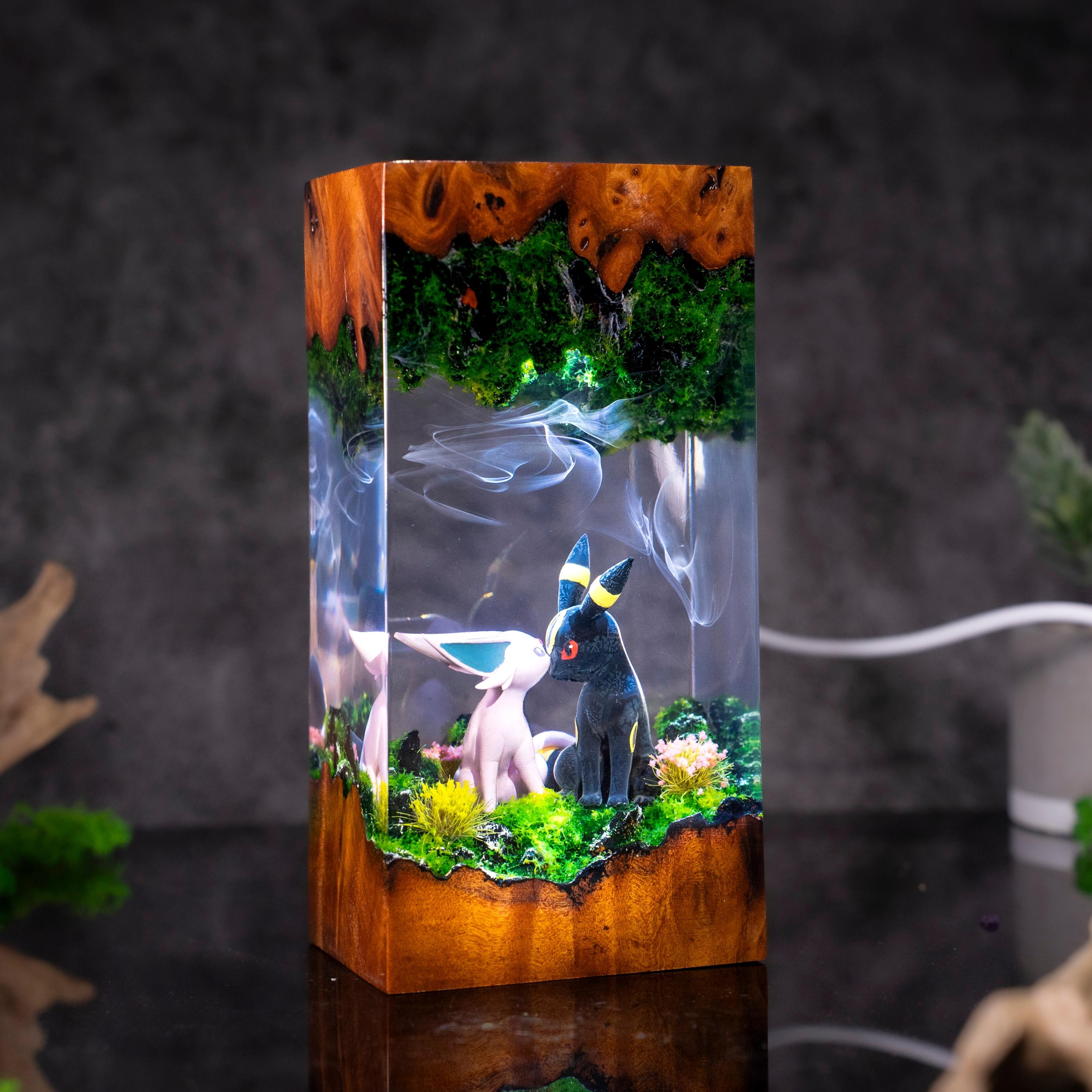 Pokemon epoxy wood lamp, Espeon umbreon resin lamp, pokemon gift, pokemon figure, gift for mom, resin night light