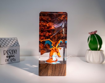 Custom Resin Night Light, Fire Dragon Lamp, Fantasy Monster Diorama, Kids Bedroom Decor, Gift for Her or Him