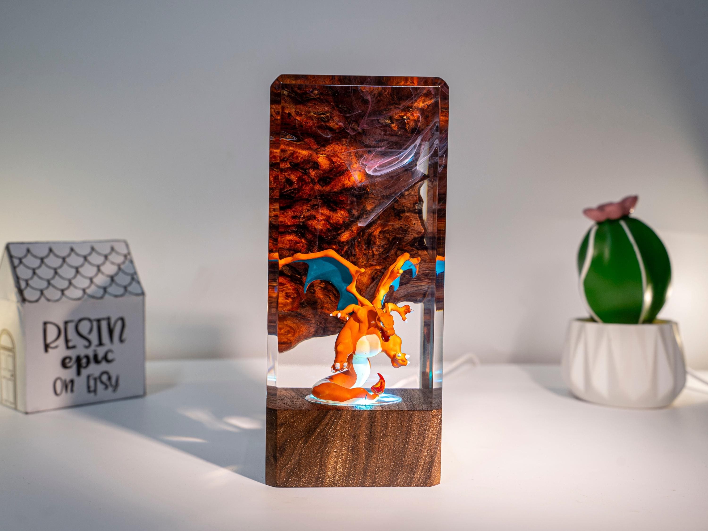 Custom Resin Night Light, Fire Dragon Lamp, Fantasy Monster Diorama, Kids Bedroom Decor, Gift for Her or Him