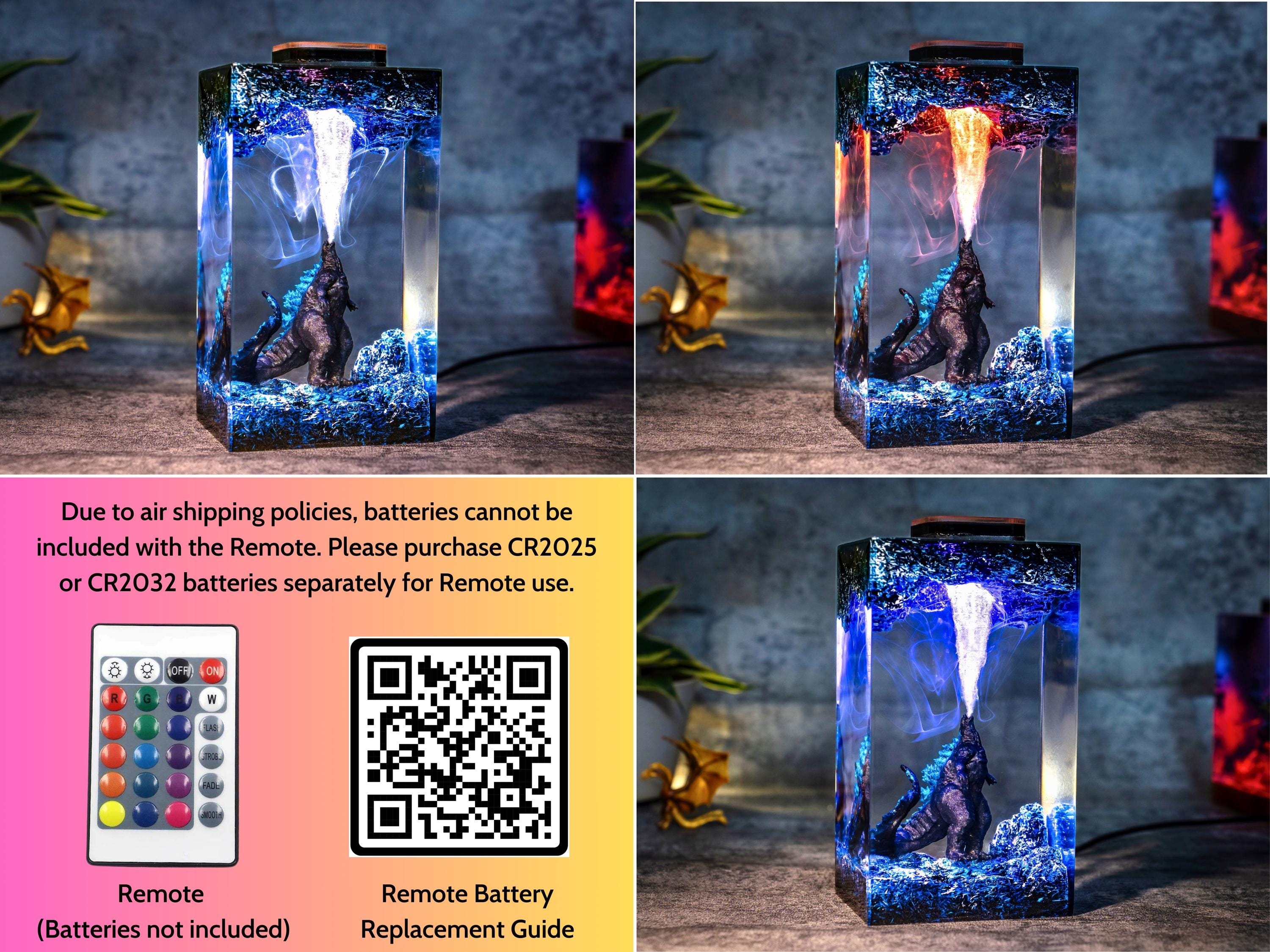Custom Monster Night light, Handmade Diorama Lamp, godzilla wooden