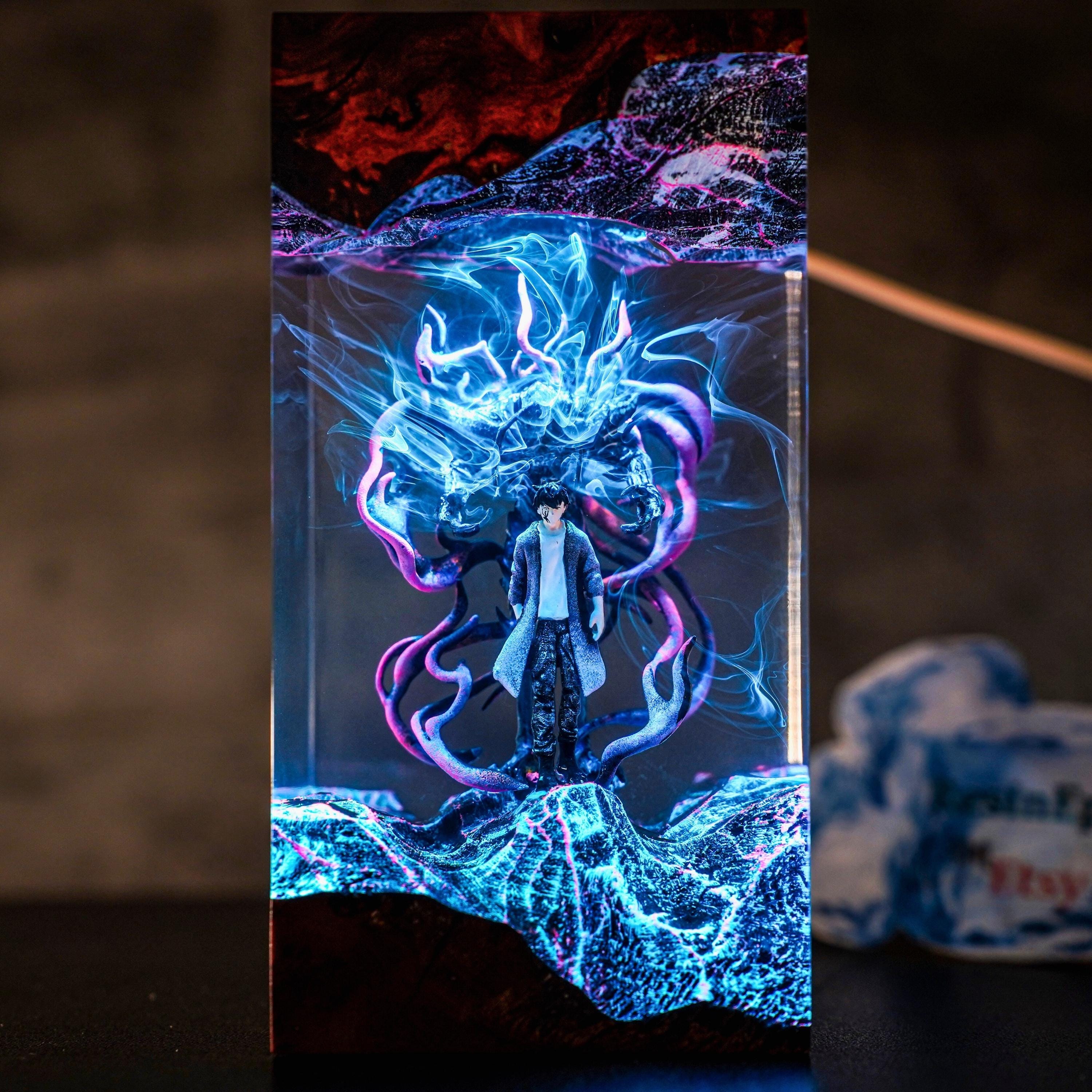 Mythical Shadow Warrior Resin Night Light, Custom Fantasy Duo Epoxy Lamp, Gaming Room Decor, Halloween lamp,