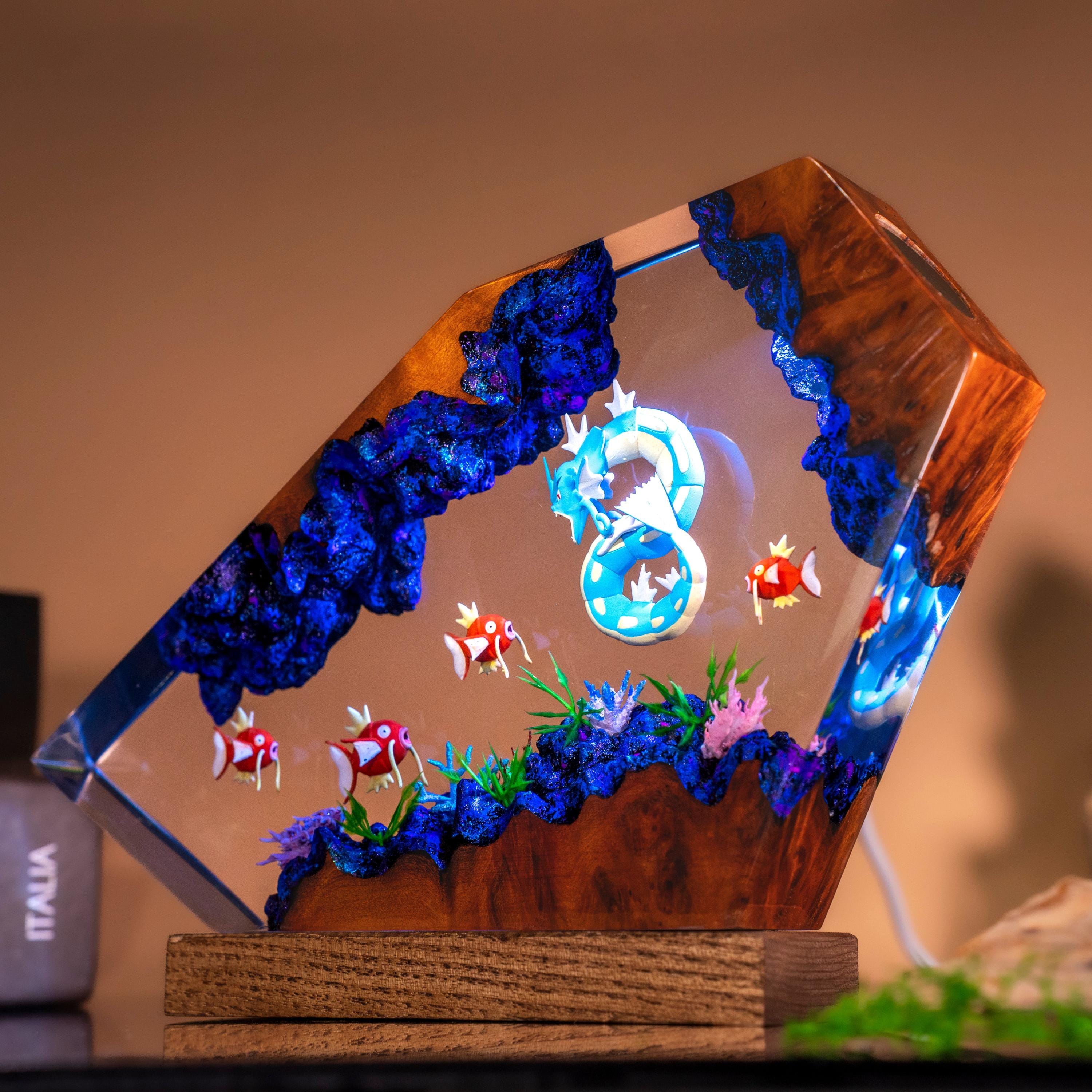 Magikarp Gyarados Evolution Resin Lamp, Pokemon Night Light, gift for kids, Handmade Epoxy Diorama Fantasy gifts, mothet's day