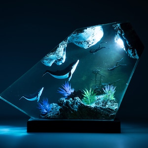 Humpback Shark and Diver Resin Night Lights, Whale Shark and Couple Diver Resin Night Lights,  resin art