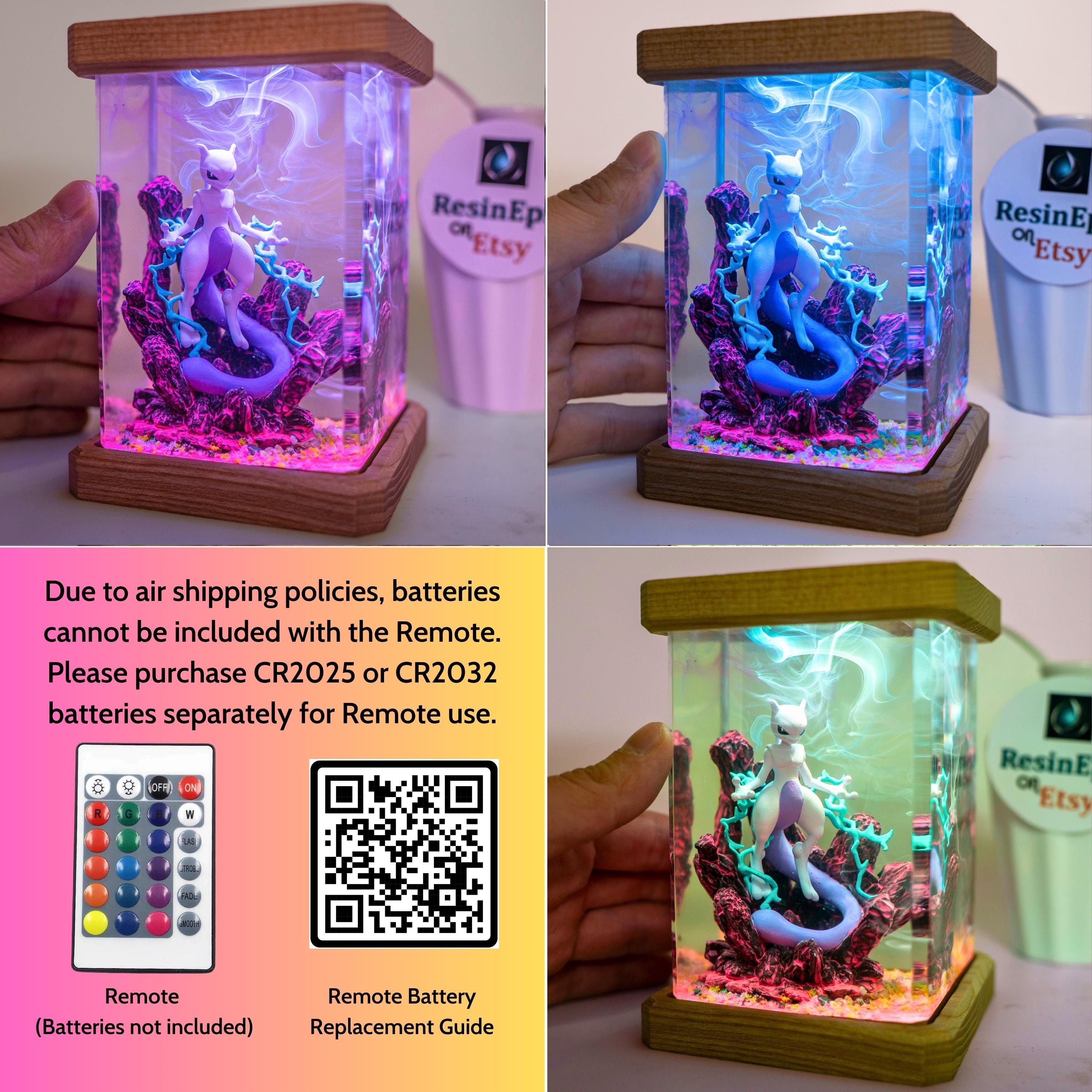 Mewtwo resin night light, pokemon lamp for kids Unique Gamer Gift, Bedroom & Playroom Decor, christmas gift for kids