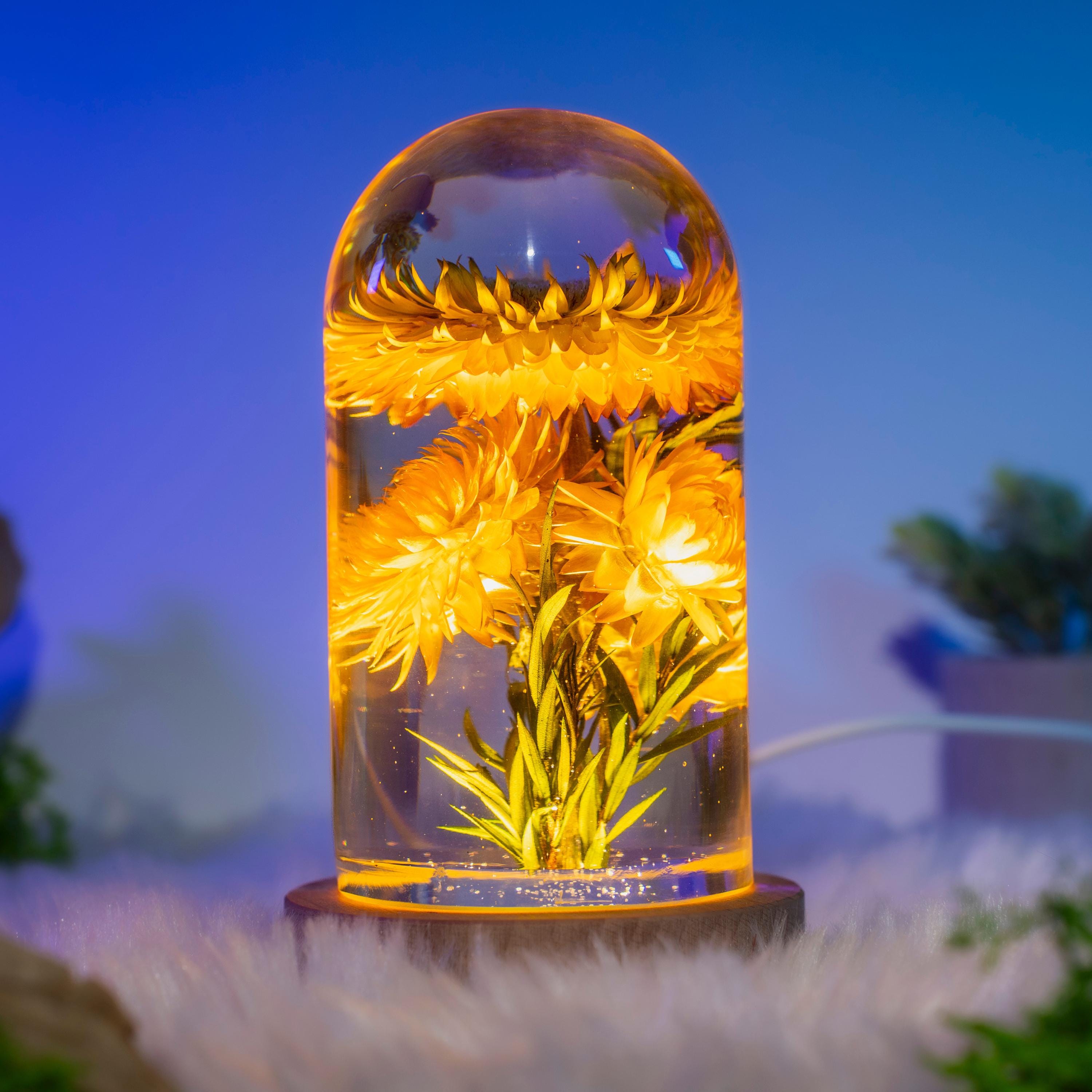Immortal Flower epoxy lamp, Personalized wood engraved lamp, Romantic Flower Dome Lamp, Handmade Epoxy Lamp, Anniversary Gift