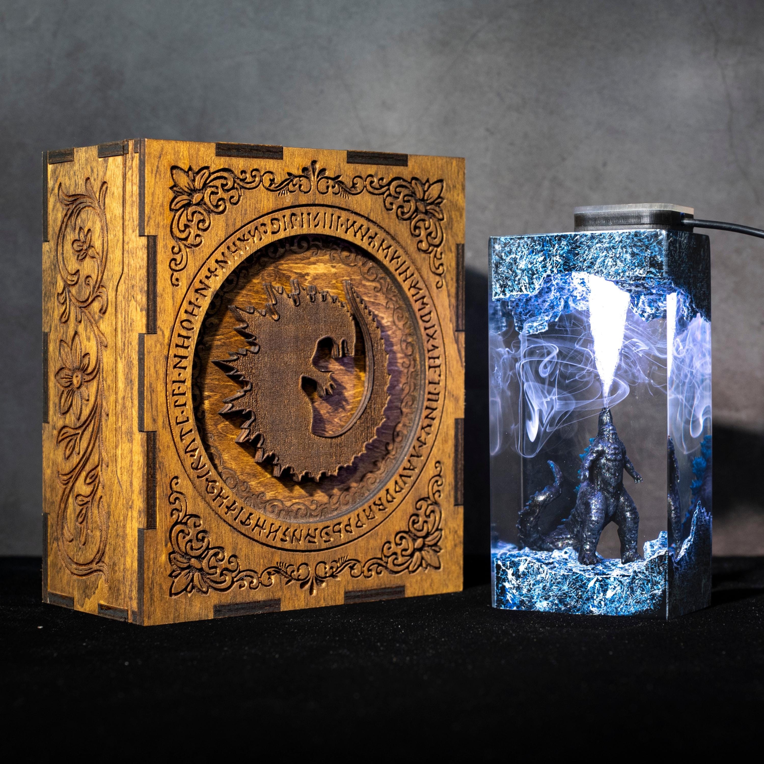 il_fullxfull.7465842477_1c01 Custom Monster Night light, Handmade Diorama Lamp, godzilla wooden box, godzilla gift box, father's day gift ideas