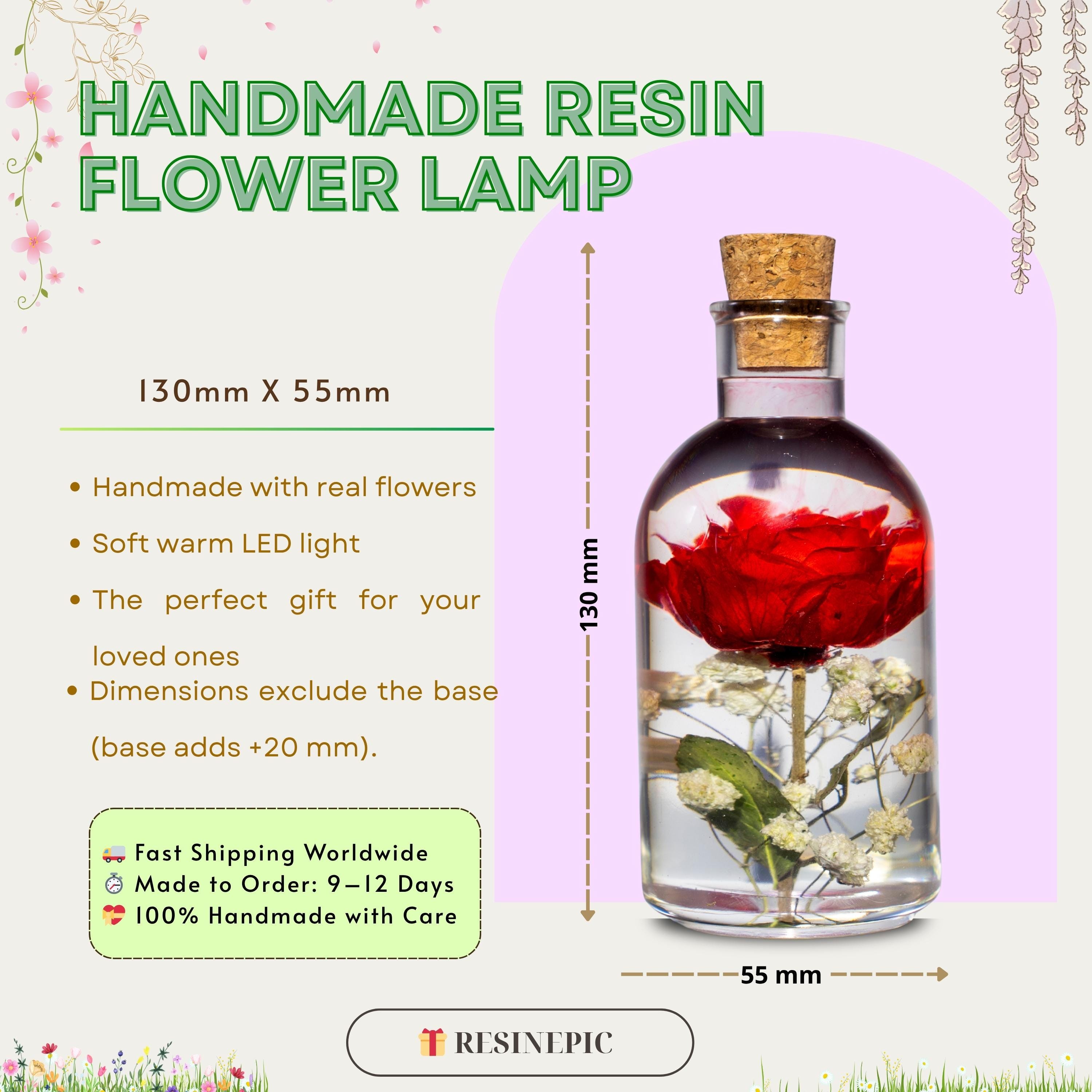 Immortal Flower epoxy lamp, Personalized wood engraved lamp, Romantic Flower Dome Lamp, Handmade Epoxy Lamp, Anniversary Gift