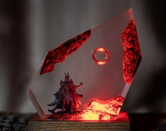 Lampe de bureau en résine Ring Of The da.rk lo.rd - Veilleuse en résine Sau.ron, déco de lave de volcan pour un espace de vie, cadeau unique pour homme, cadeaux d'anniversaire