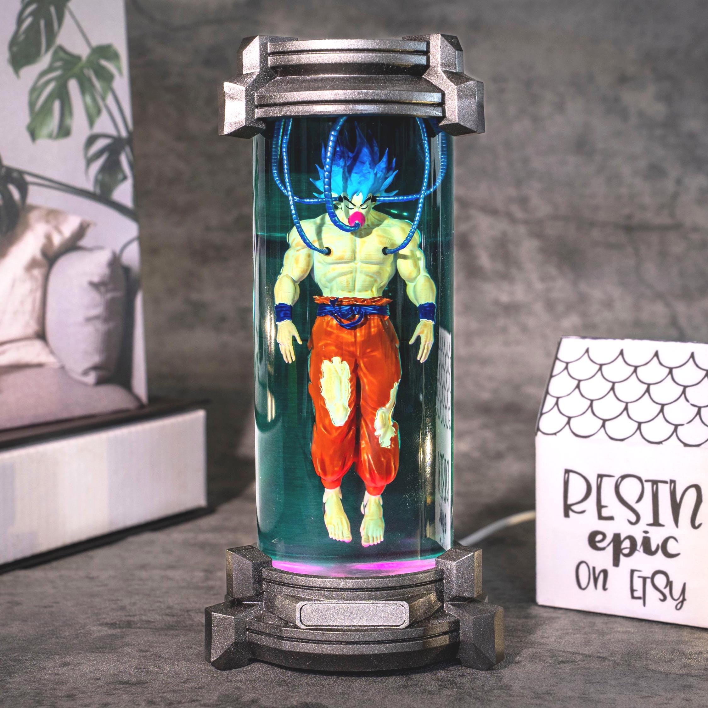 il_fullxfull.6880259178_18aw Goku resin lamp, Anime Warrior vs Healing Pod Resin Lamp - anime resin night light, playroom decore for him