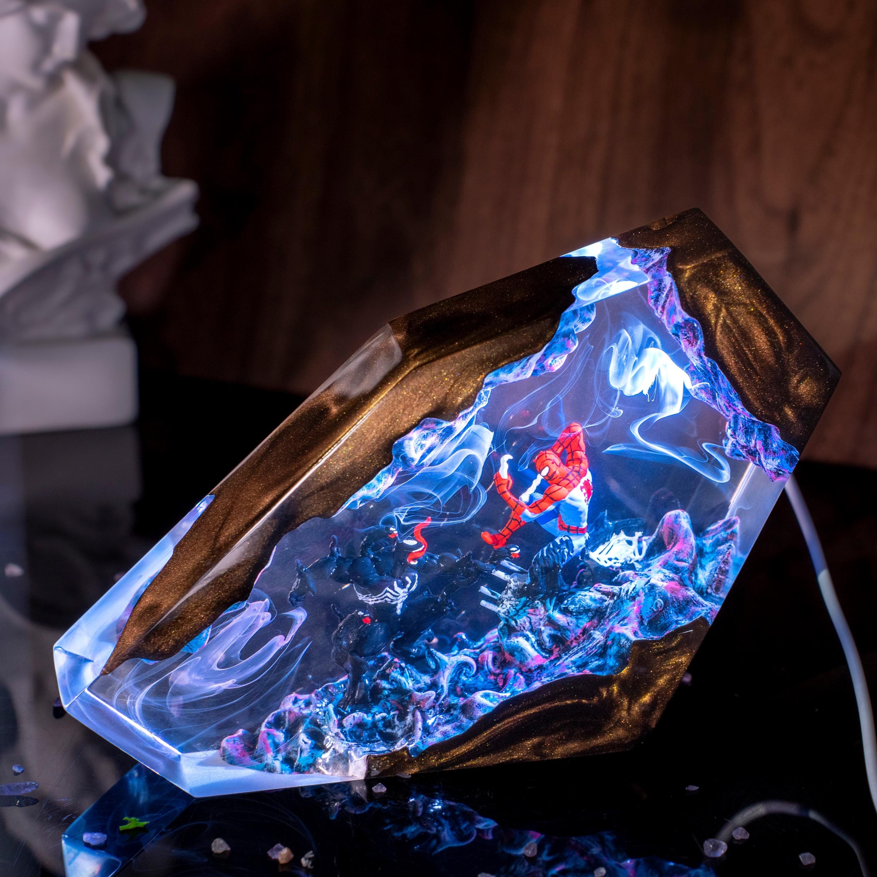 Venom & Spider Man Resin Lamp, Marvel resin Night Light, Superhero Battle Lamp for him, venom figure