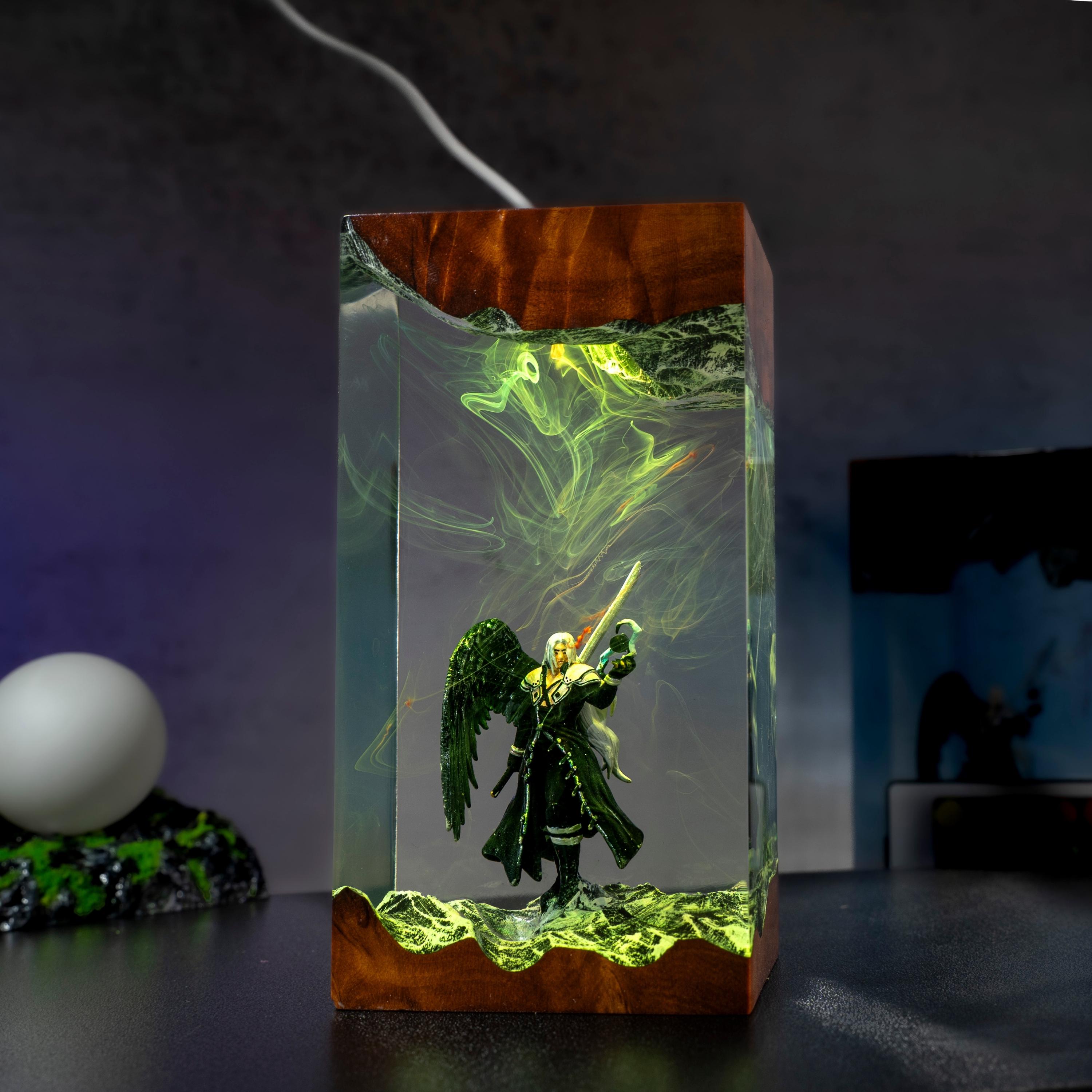 Custom Sephiroth and Cloud Resin Night Light, Epoxy Wood Night Lamp,  FF7 Collector Gift, father's day gift ideas