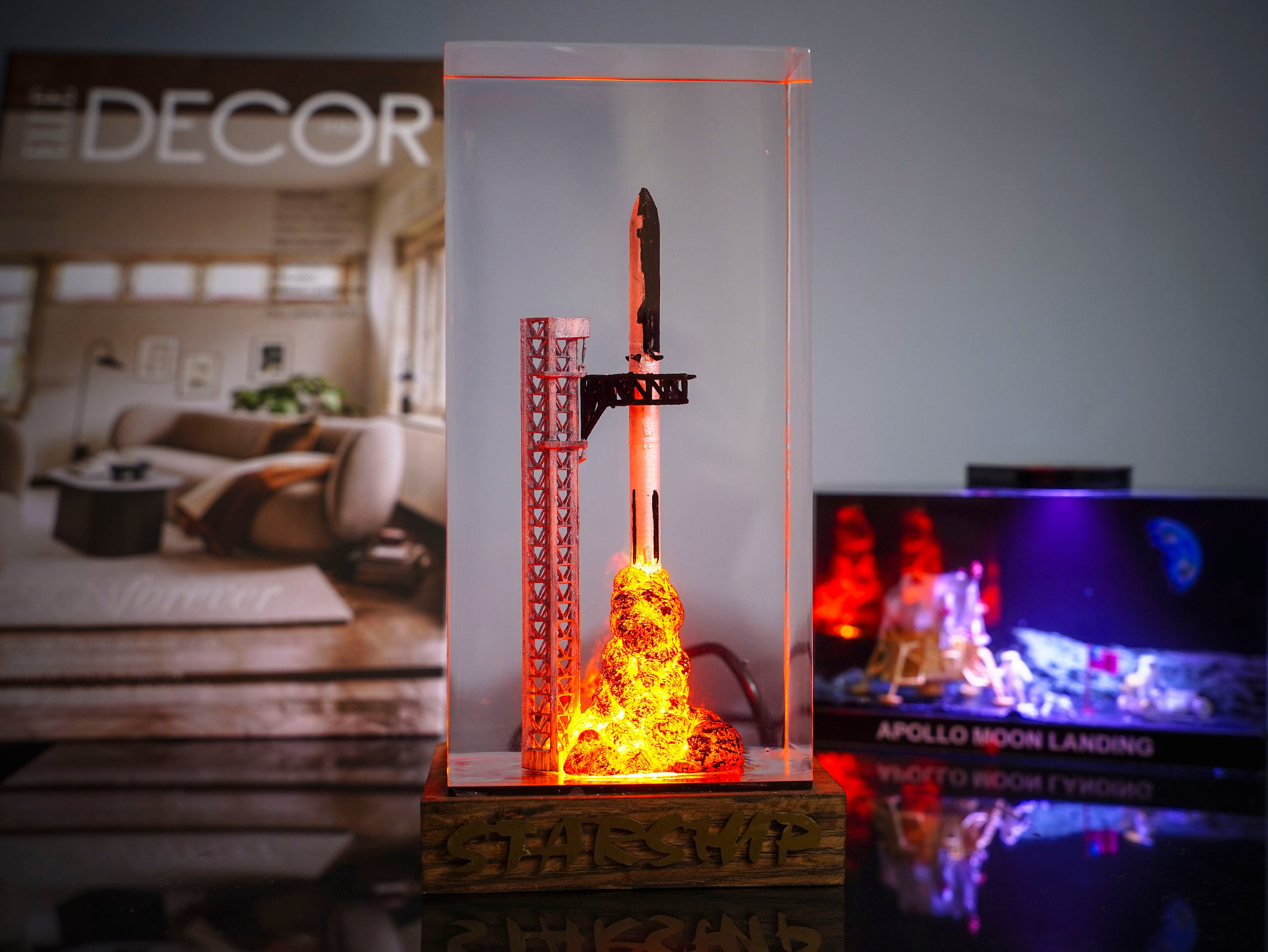 SpaceX Starship Rocket Launch Lamp - Falcon Heavy resin epoxy lamp, Starship diorama, Gift for Engineers & Space Lovers, SpaceX Inspired