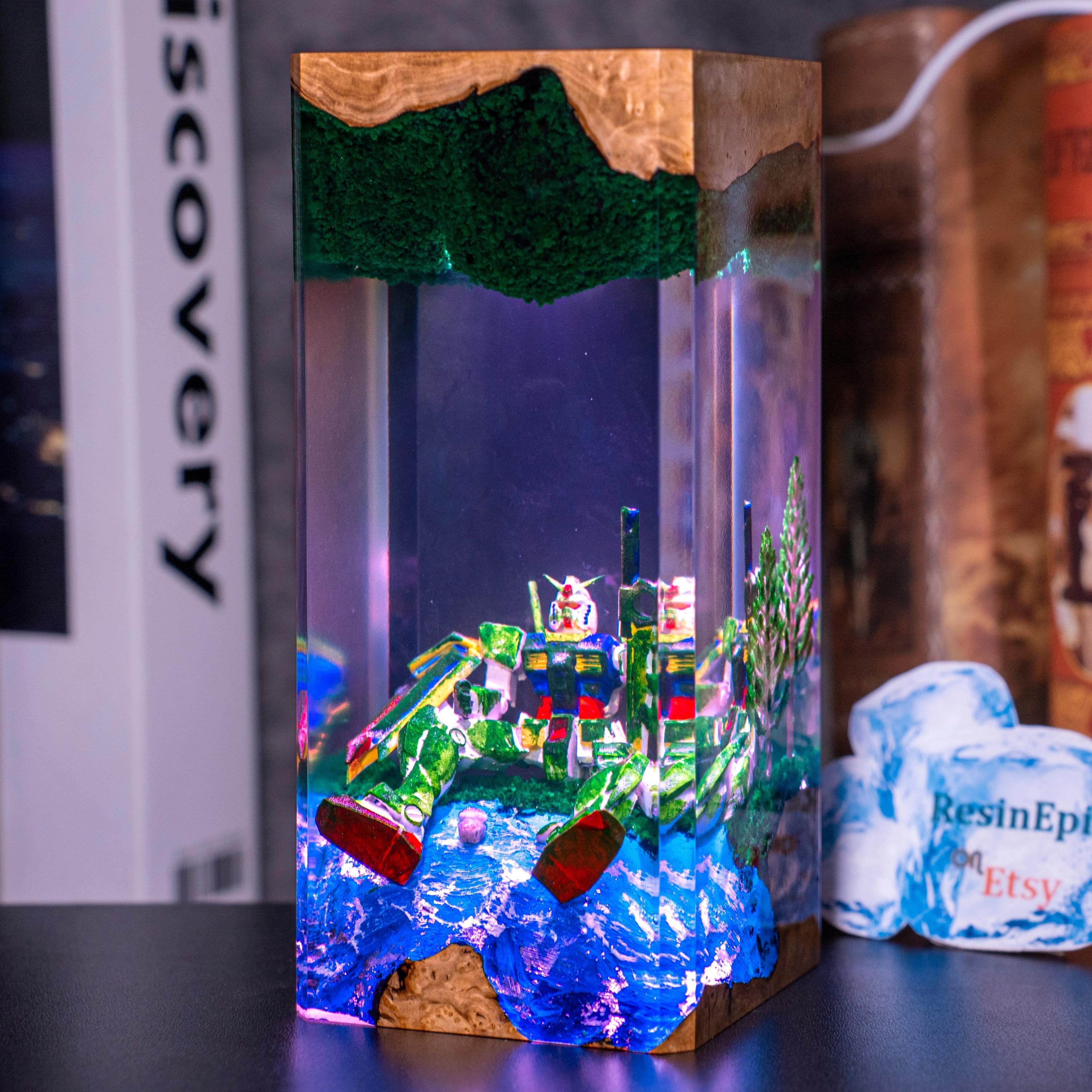 Rebirth Robot Resin Lamp – Handmade Mecha Diorama Light, Futuristic Anime Decor, Unique Gamer Gift for him