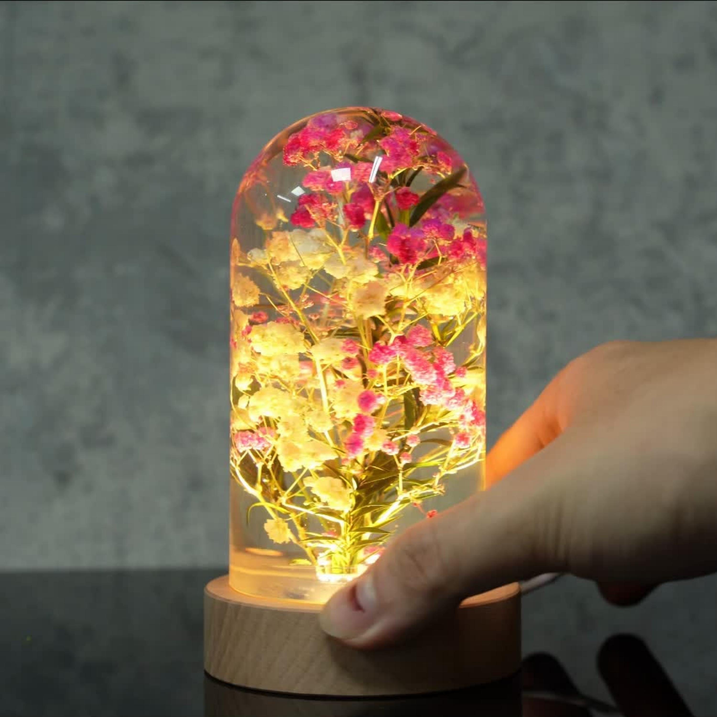 Immortal Flower epoxy lamp, Personalized wood engraved lamp, Romantic Flower Dome Lamp, Handmade Epoxy Lamp, Anniversary Gift