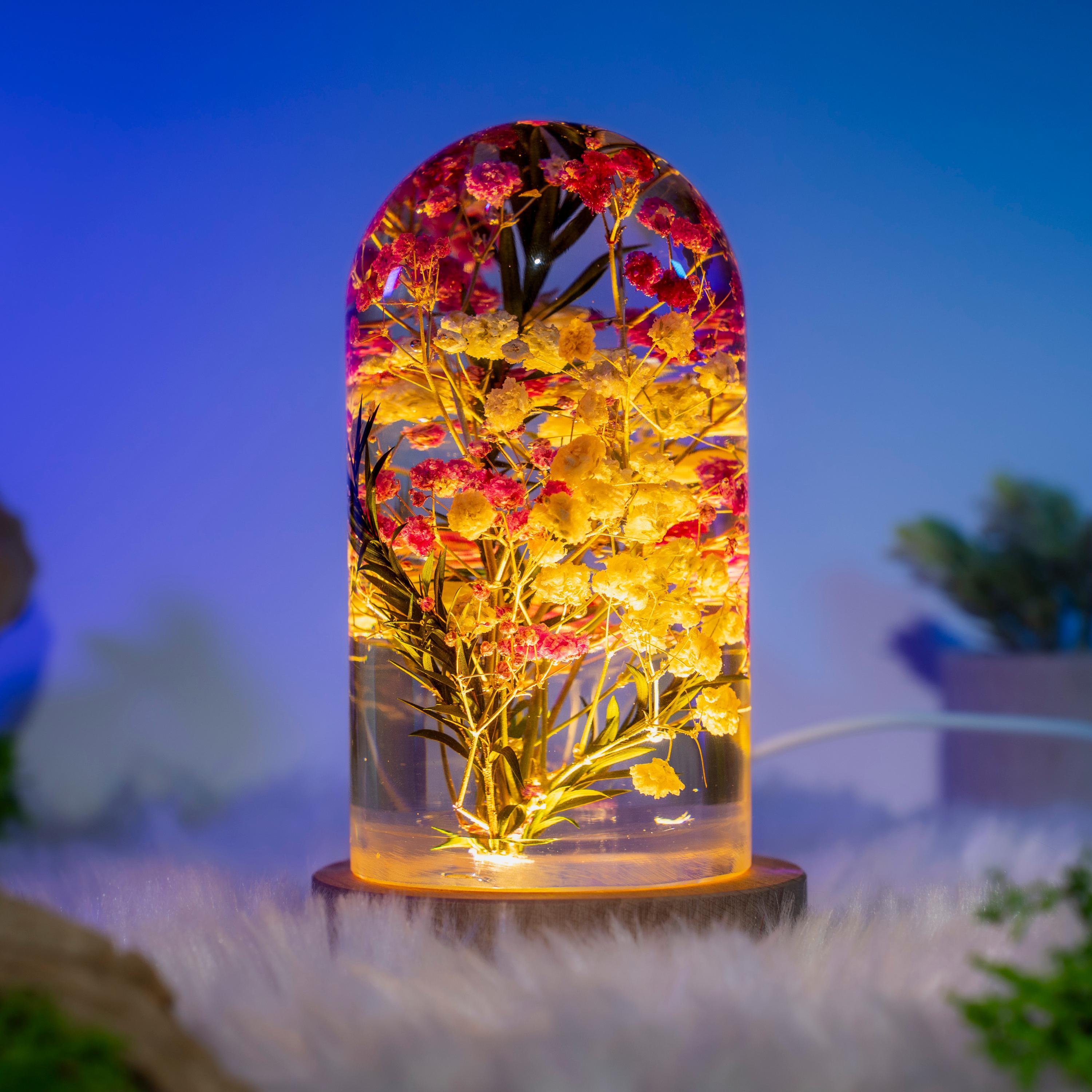 Immortal Flower epoxy lamp, Personalized wood engraved lamp, Romantic Flower Dome Lamp, Handmade Epoxy Lamp, Anniversary Gift