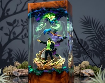 Jotaro Kujo Resin Lamp, JoJo Anime Night Light, Stardust Crusaders Decor, Handmade Epoxy Lamp, Unique Gift for Anime Lovers