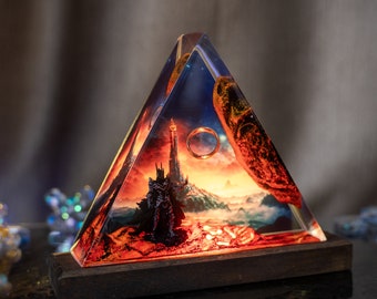 Lámpara de escritorio de resina Ring Of The da.rk lo.rd: luz nocturna de resina Sau.ron, decoración de lava volcánica para el espacio habitable, regalo único, resina epoxi de diorama