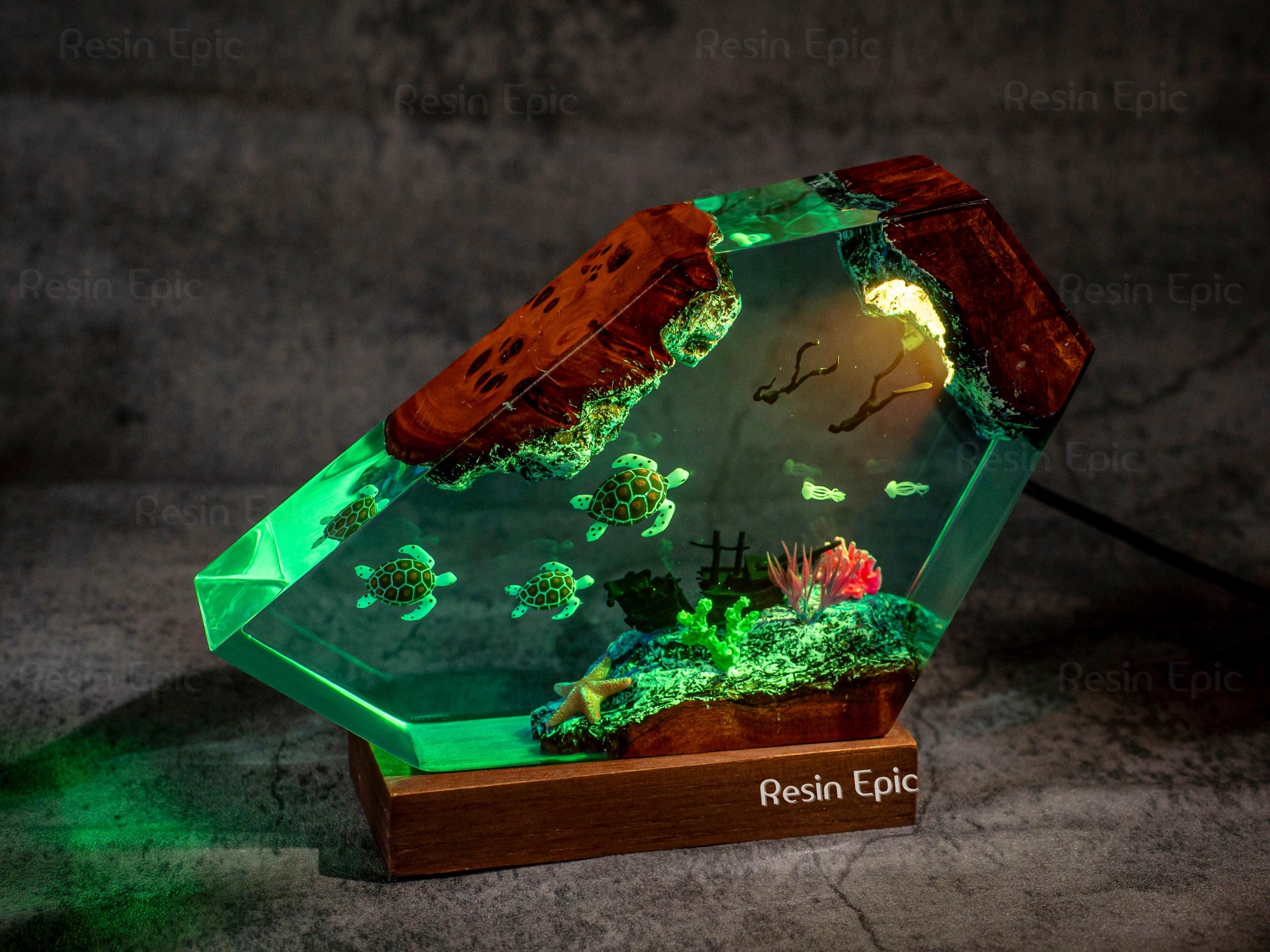 il_fullxfull.6371723440_hp1p Turtle family and coral reef epoxy Resin Night Light - Handmade Ocean Decor, unique handmade desk lamp for home decoration