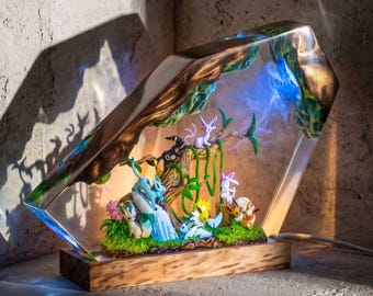Lampe en résine Eeveelution, diorama Pokémon Evolution, veilleuse Evoli Evolution, décoration Pokémon, cadeau anime, lampe de collection Pokémon
