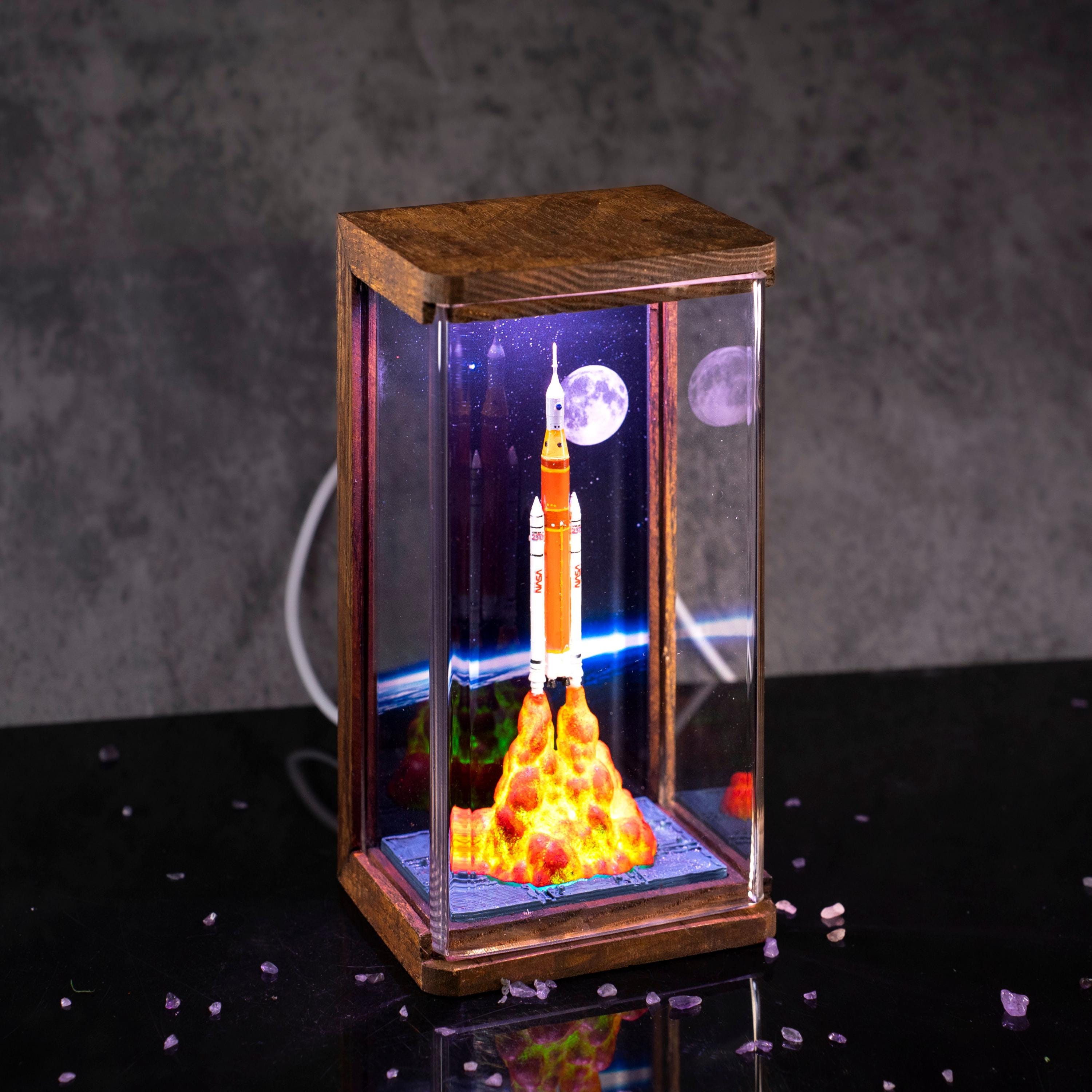 Artemis II Astronaut Moon resin lamp, NASA Space Launch Light,  SpaceX Starship Rocket Launch Lamp, Artemis II Space Launch System Rocket