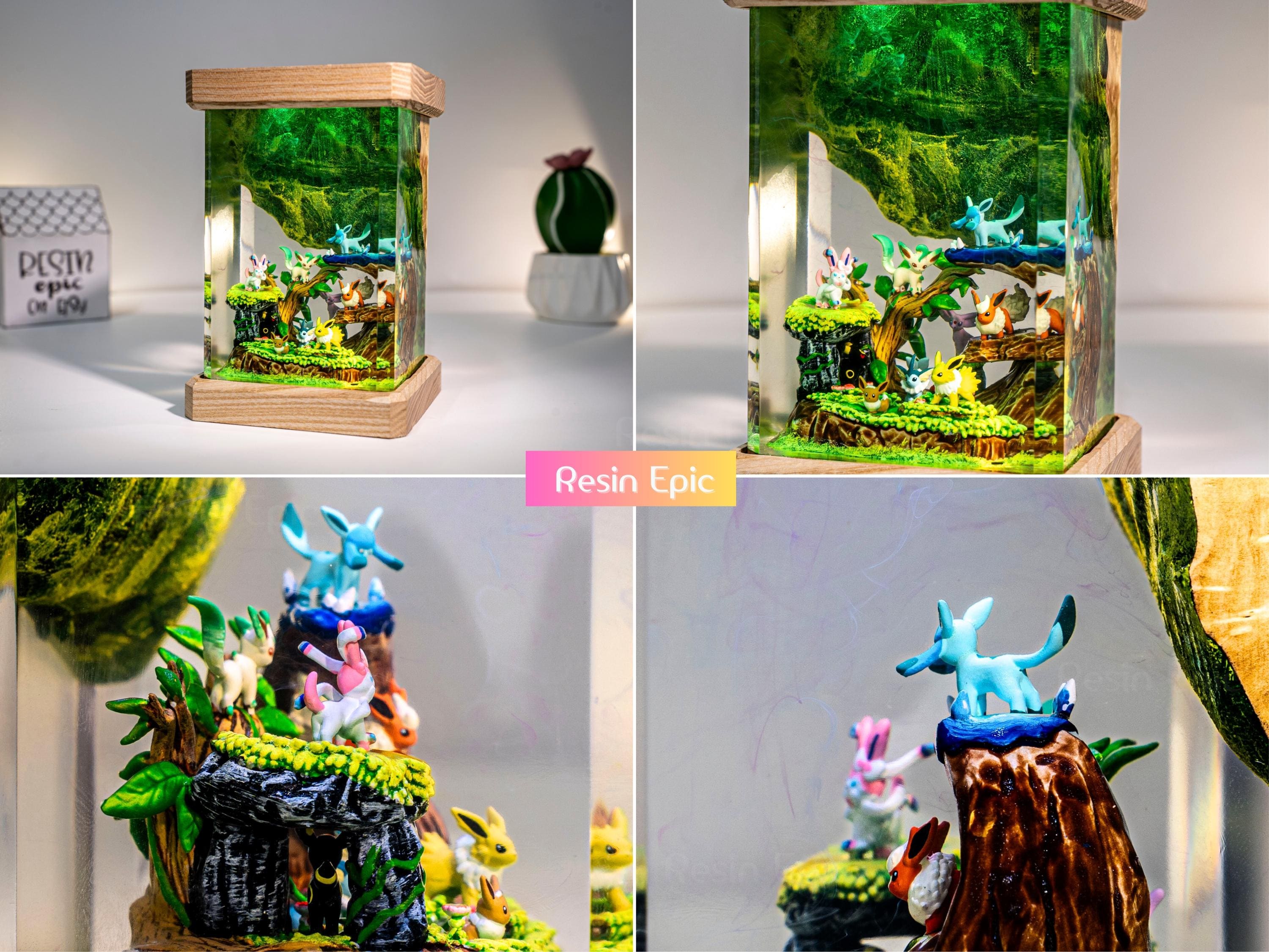 Eevee Evolution Resin Lamp, Unique Epoxy Lamp for Kid, custom night light, pokemon figure, mother's day gift ideas
