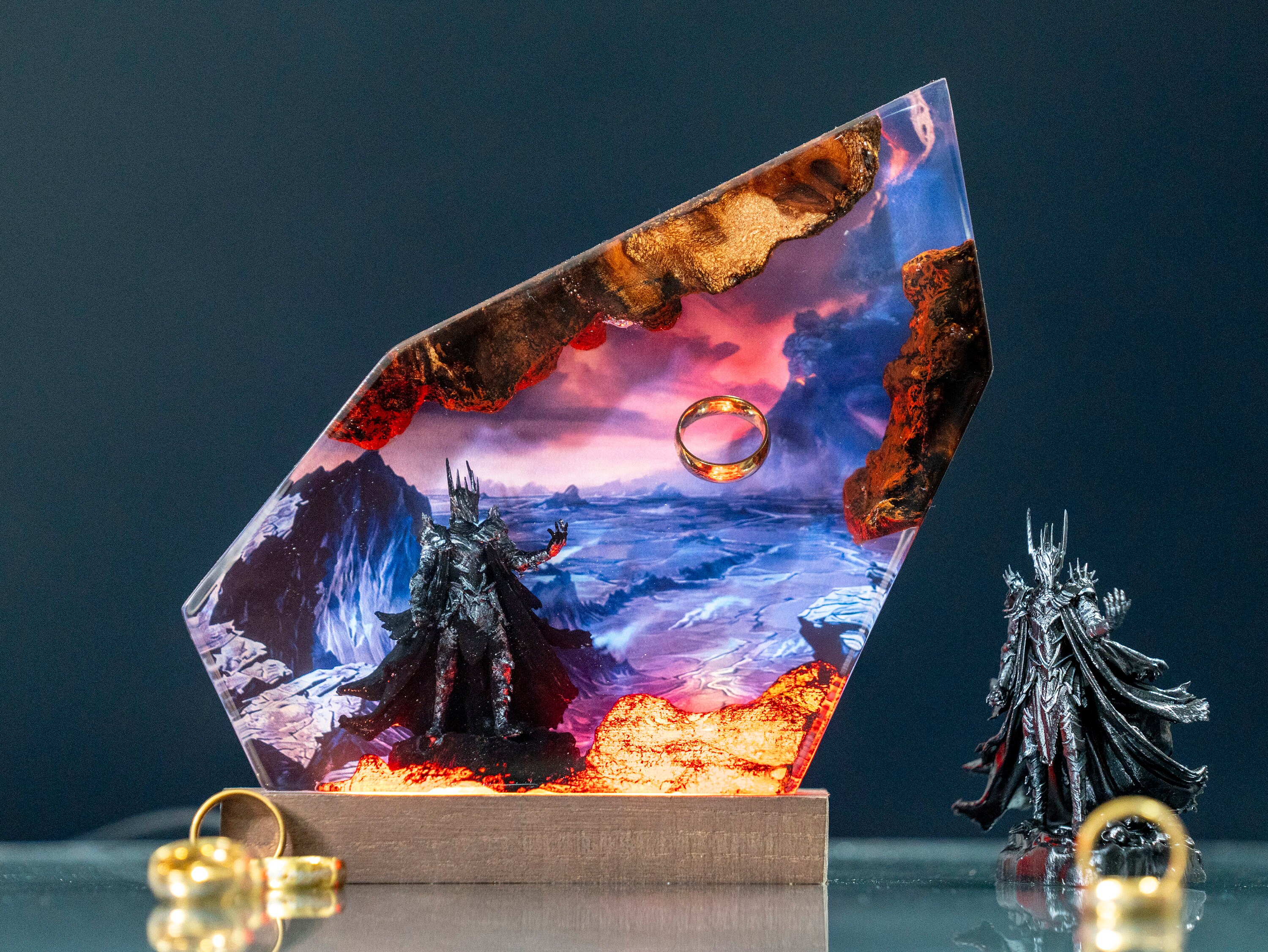 Diorama Power Ring resin night light - The ring of the dark l0rd Epoxy lamp, sauron resin lamp for him