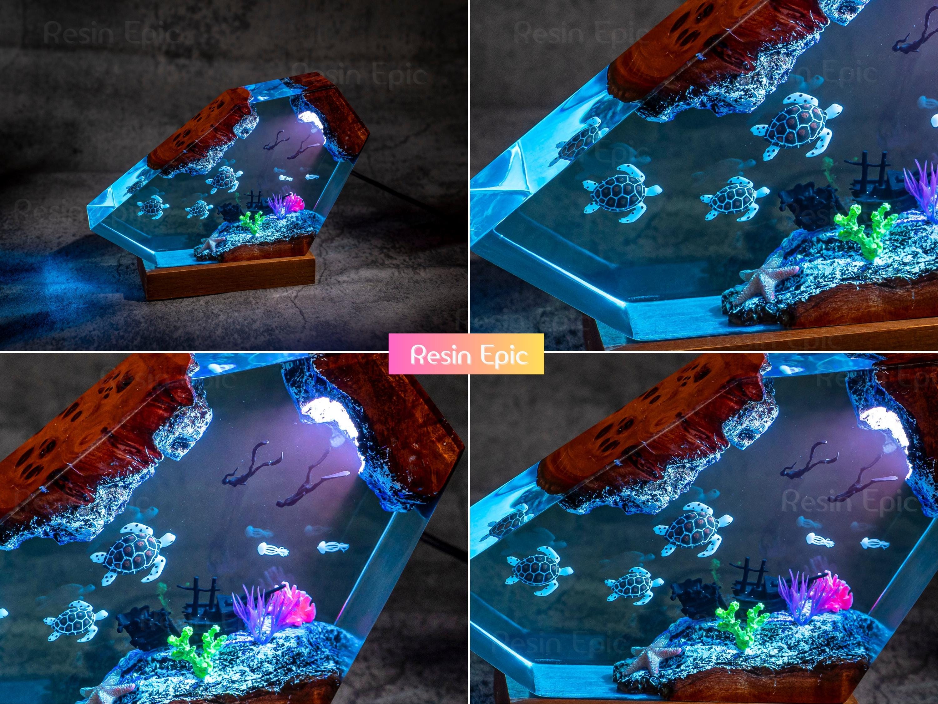 il_fullxfull.6419801163_pkvu Turtle family and coral reef epoxy Resin Night Light - Handmade Ocean Decor, unique handmade desk lamp for home decoration