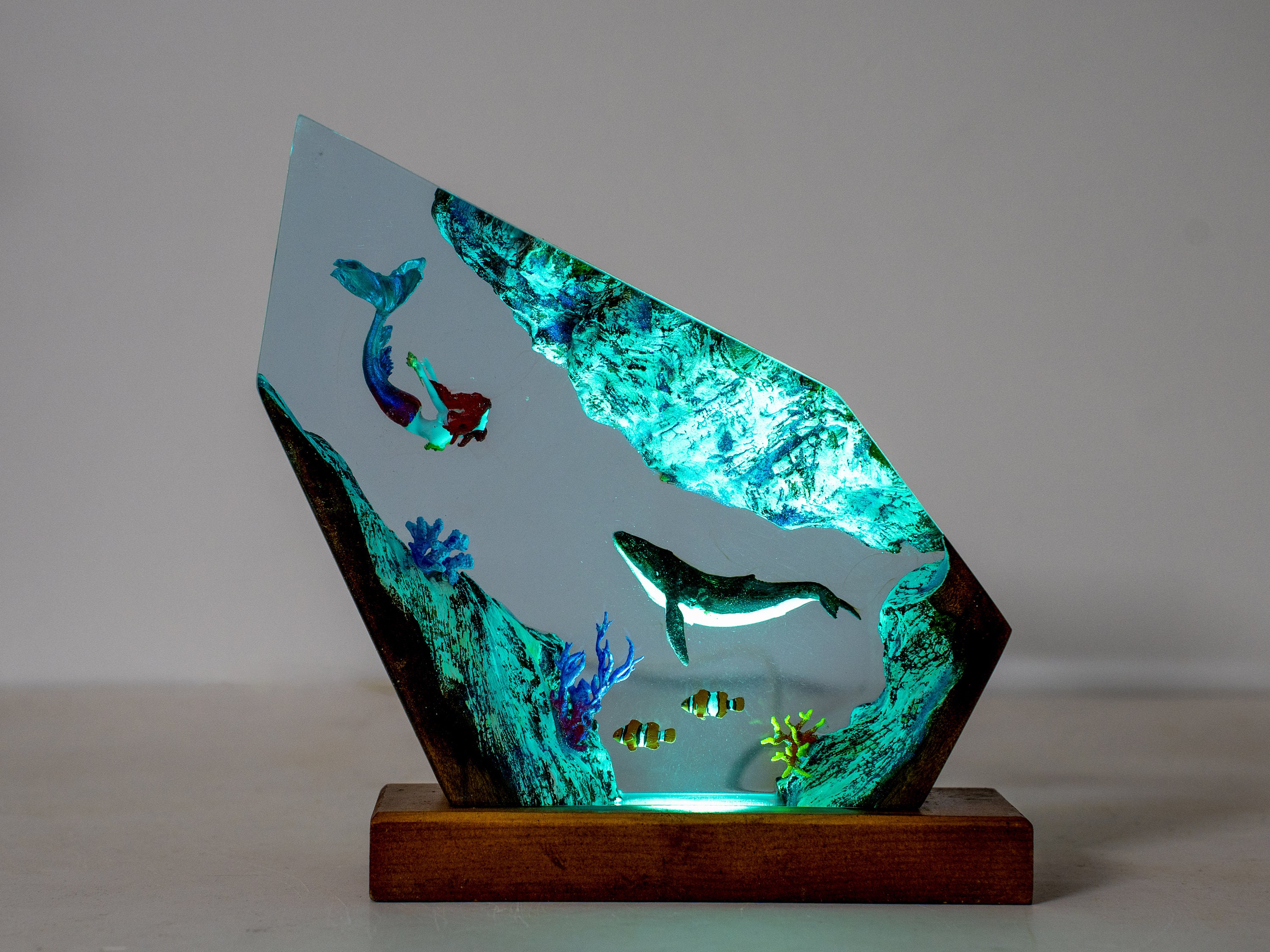 Turtle and Mermaid Resin night lights-  home decor, resin night light, desk lamp, gift for home, christmas gift