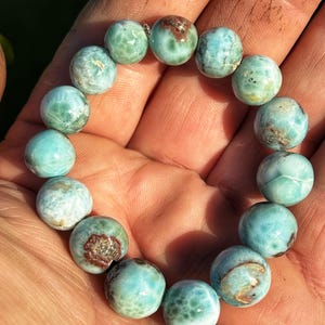 Hand Rolled Dominican Republic Larimar Stone Bead Stretchy Bracelet Graduated Sizes
