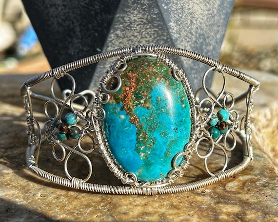 アパッチブルーターコイズ　ワイヤー　シルバーバングル ターコイズブルー ワイヤー バングル アパッチブルーターコイズ