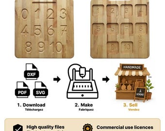 CNC DXF-svg-pdf File – Numbers Board 0-10 – Wooden Educational Toy, Number Learning, Montessori Fine Motor Skills Board