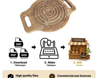 CNC DXF-svg-pdf File – Wooden Labyrinth with Handles – Educational Game, Fine Motor Skills, Montessori Toy, Balance Board