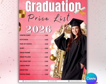 Graduation Price List ,Canva Editable, Graduation Pricing Sheet Flyers ,Digital Download Custom Personalized